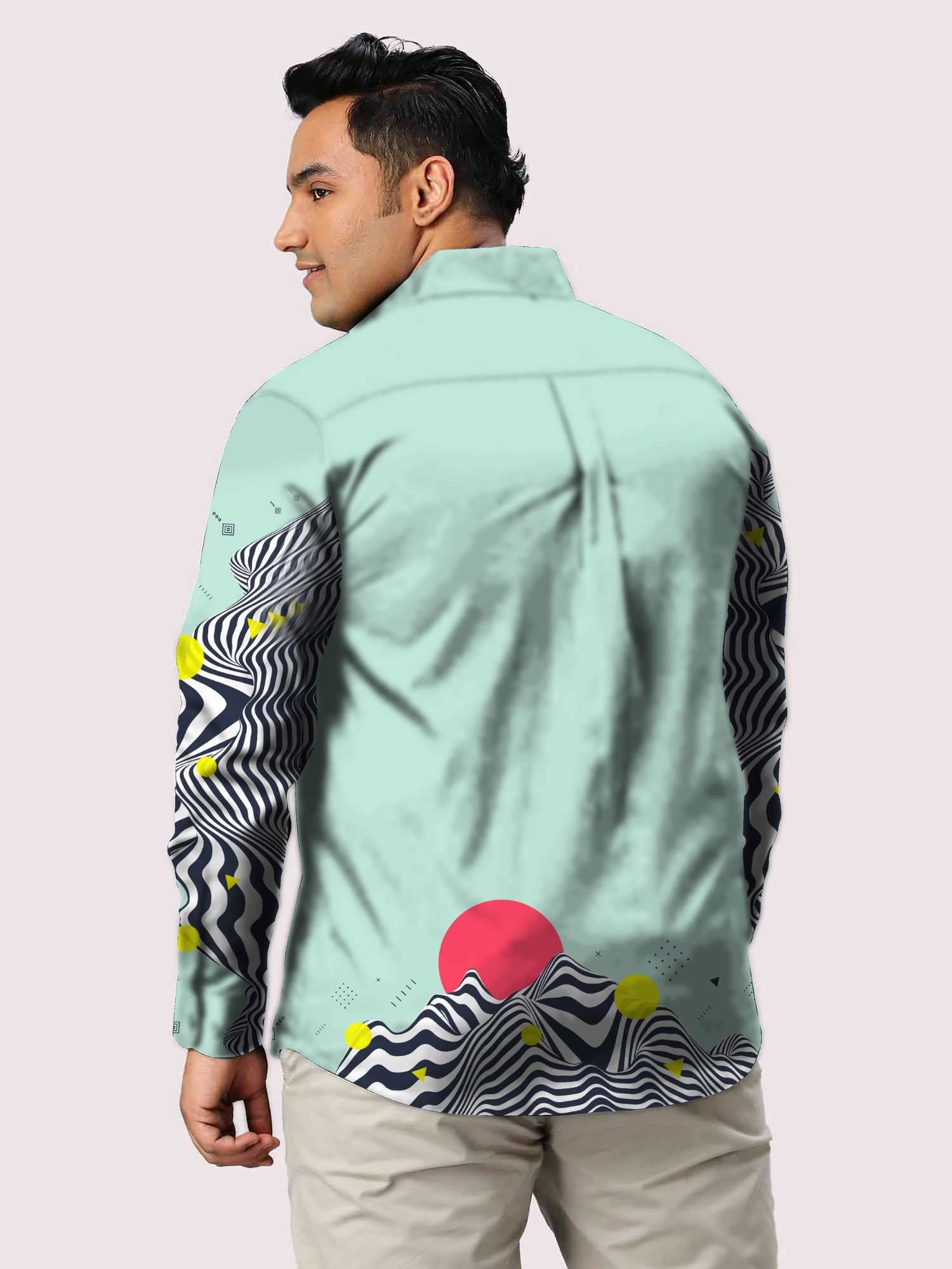 Red Sun Rise Printed Party Wear Shirts Men's Plus Size
