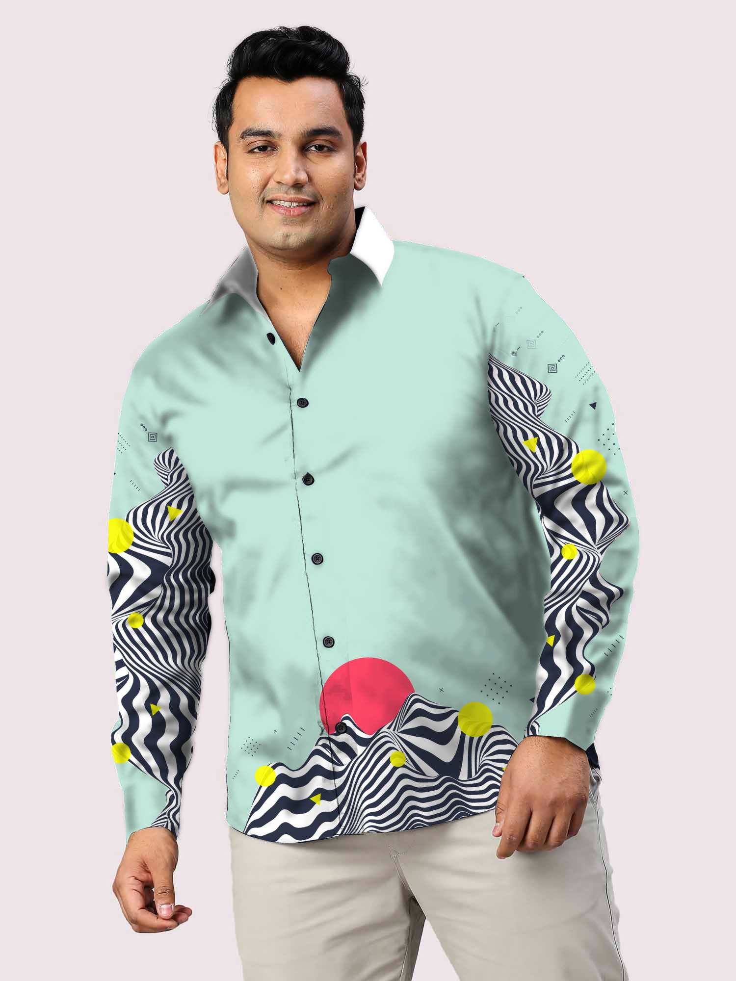 Red Sun Rise Printed Party Wear Shirts Men's Plus Size