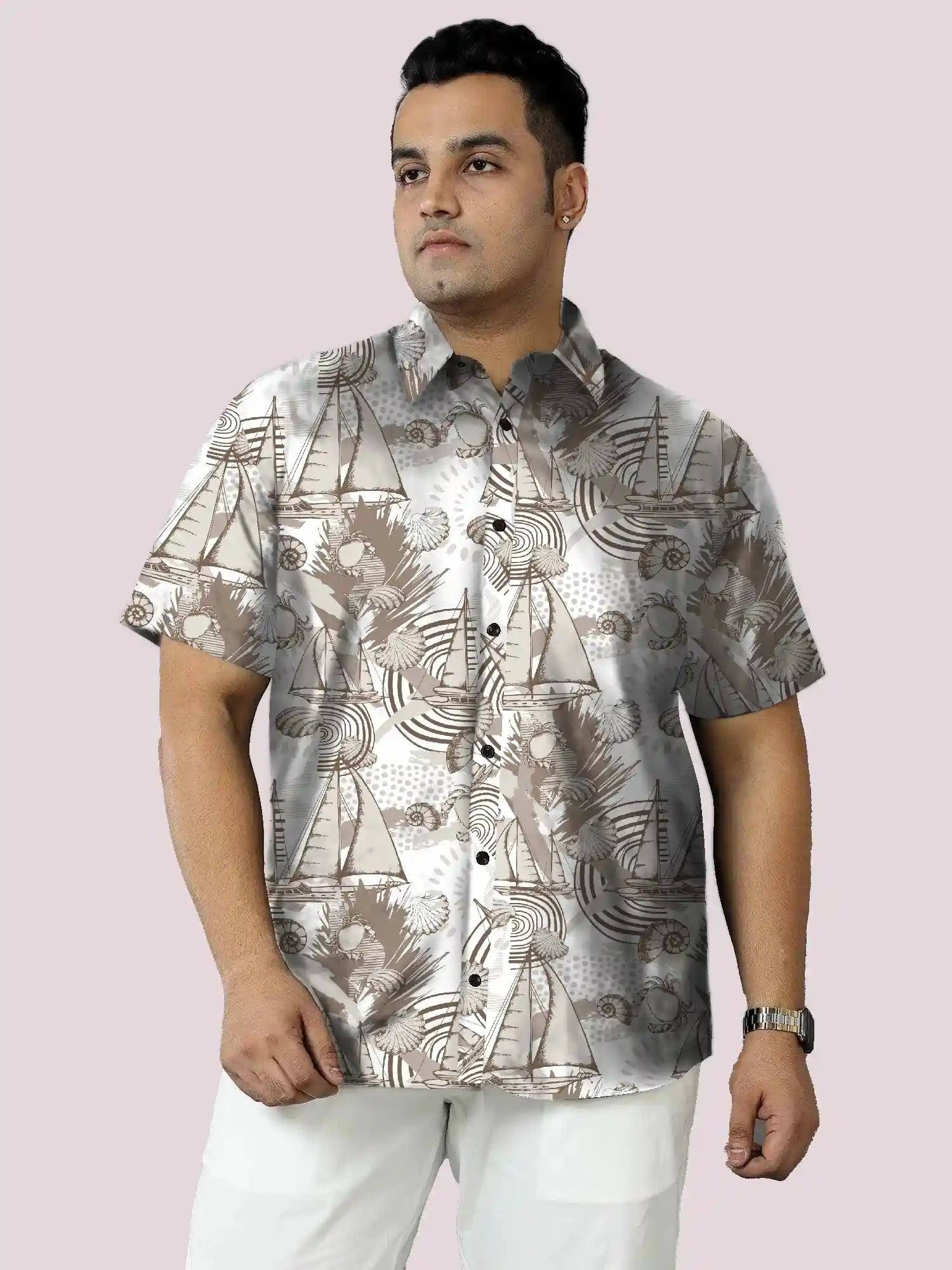Reef Grey Boat Digital Printed Men's Plus Size Half Sleeve Shirt