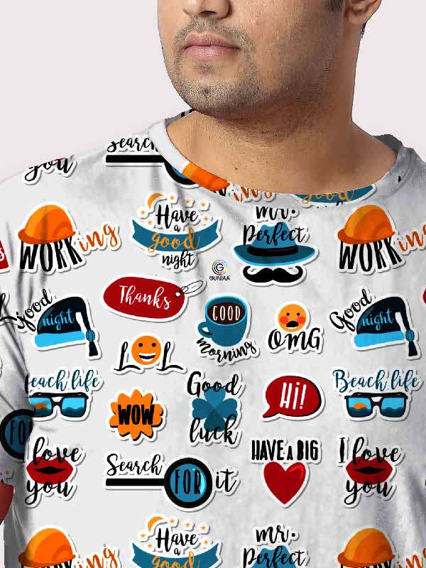 Set Stickers Digital Printed Plus Size T-Shirt