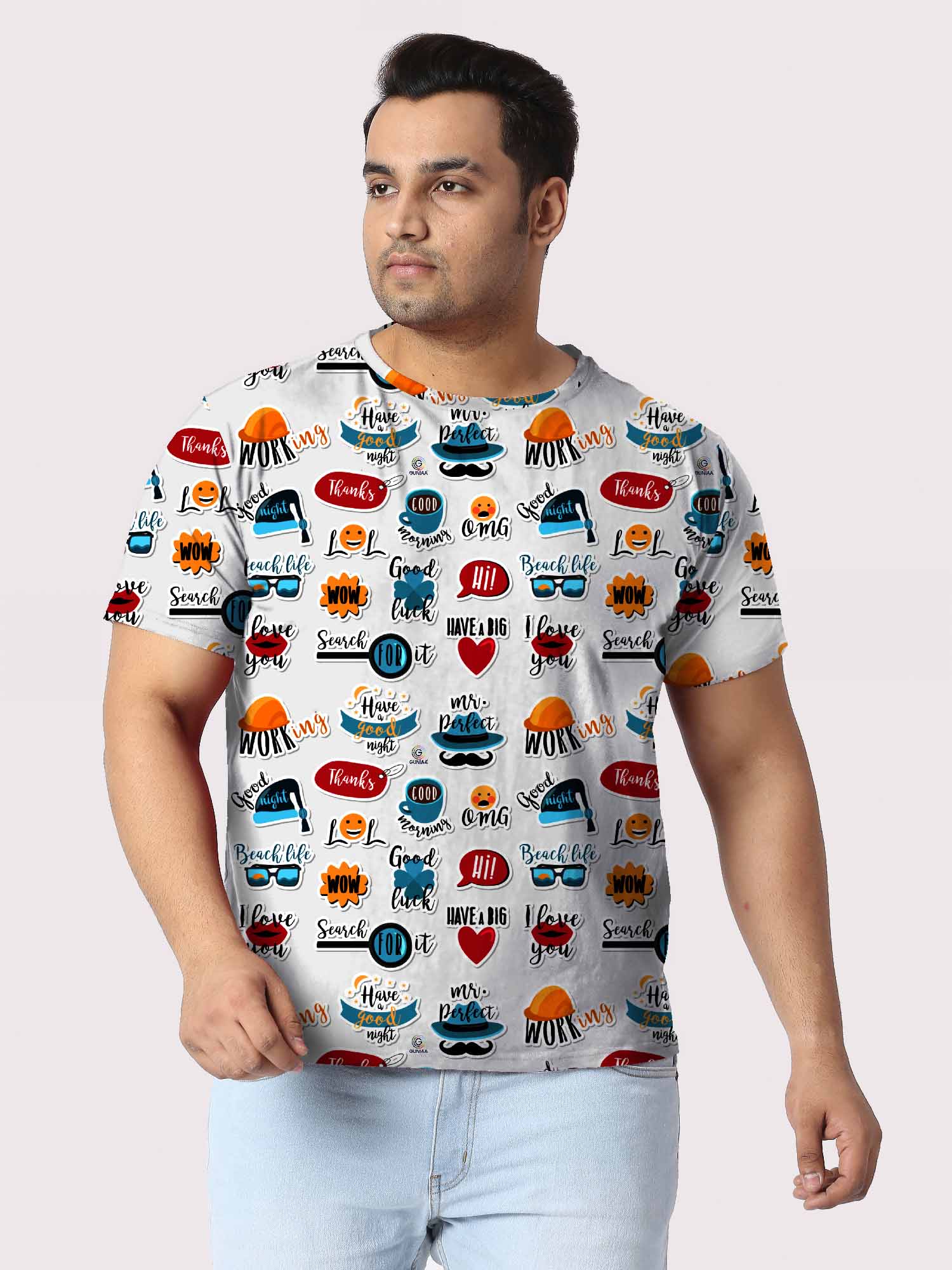 Set Stickers Digital Printed Plus Size T-Shirt