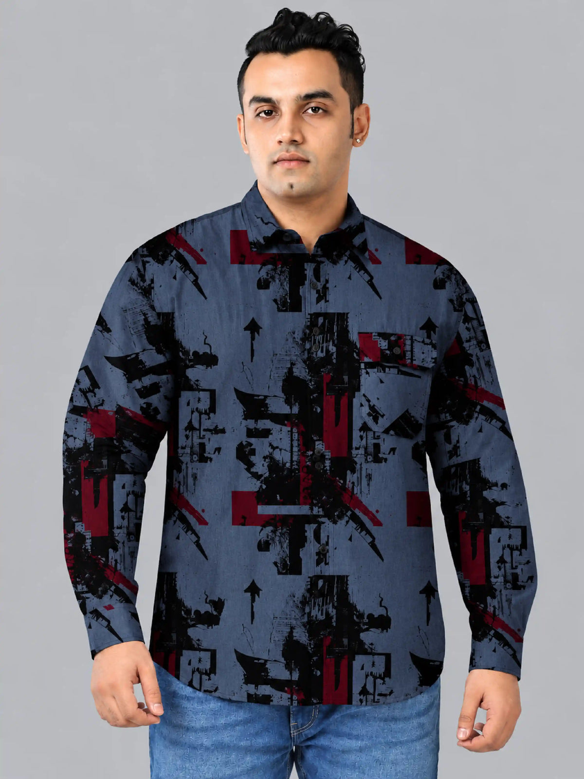 Urban Chaos Denim Printed Men's Plus Size Full Sleeve Shirt