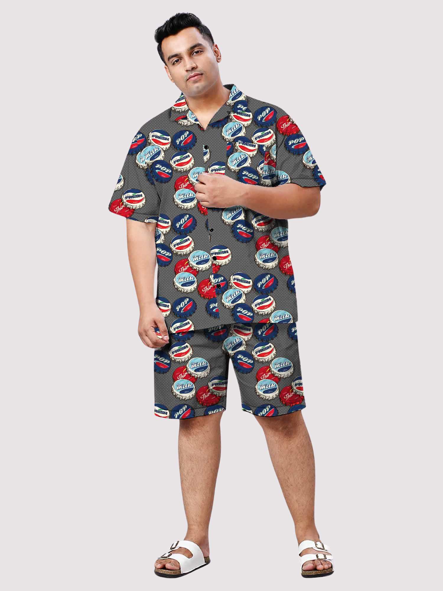 Soda Twist Digital Printed Half Co-ords Men's Plus Size