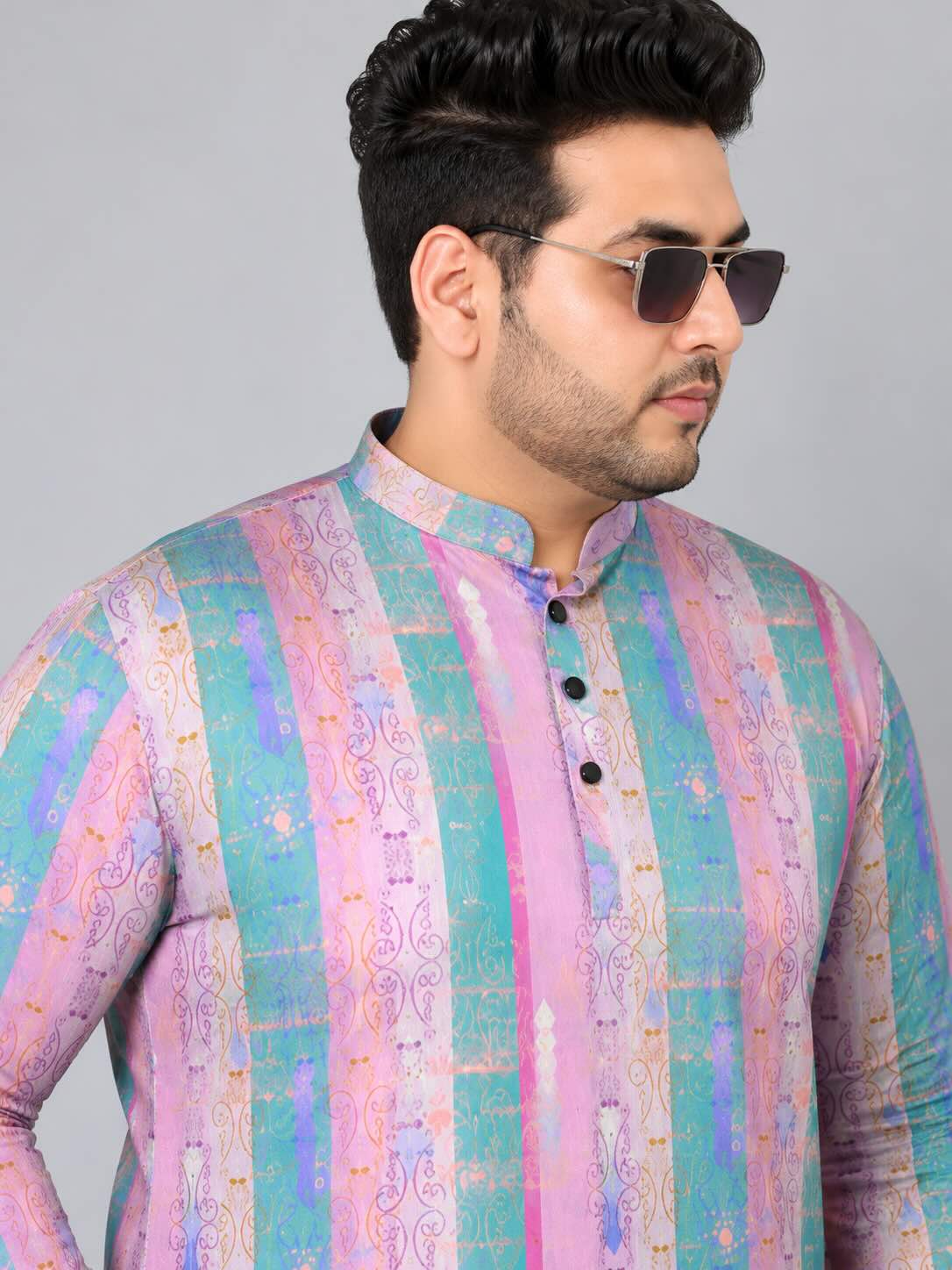 Pastel Baroque Digital Printed Men's Plus Size Kurta