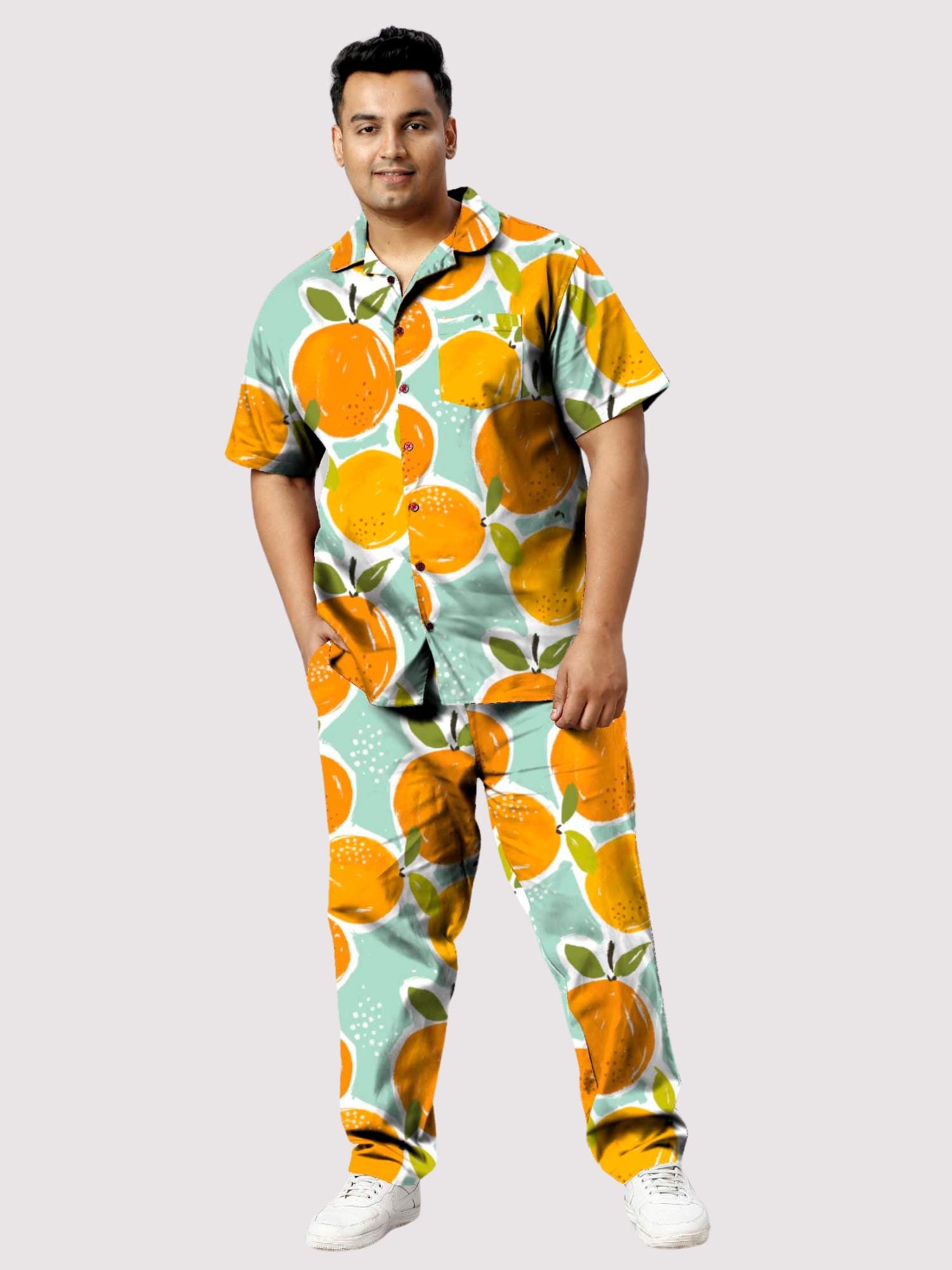 Summer Orange Plus Size Men's Full Co-ord Set