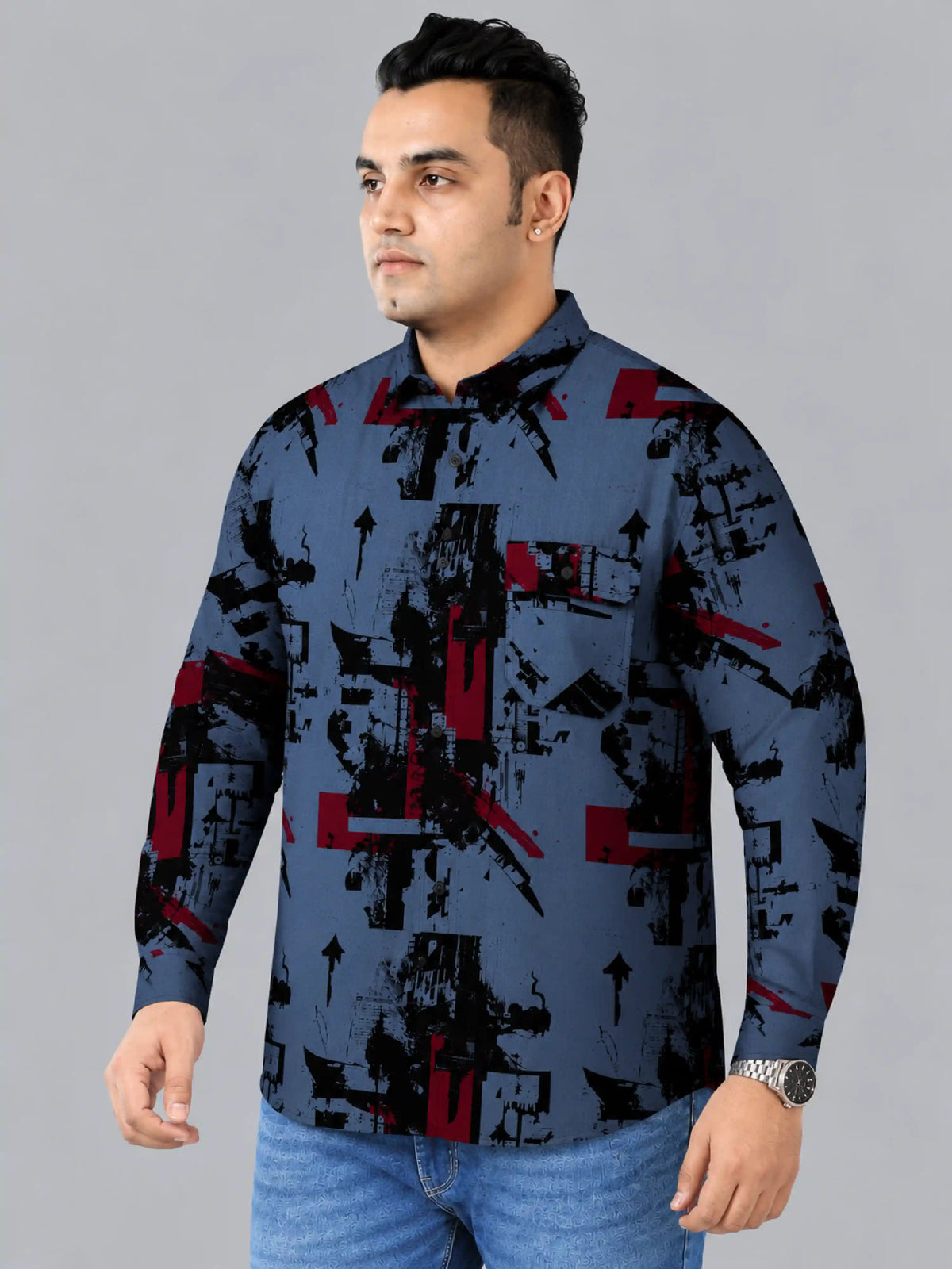 Urban Chaos Denim Printed Men's Plus Size Full Sleeve Shirt