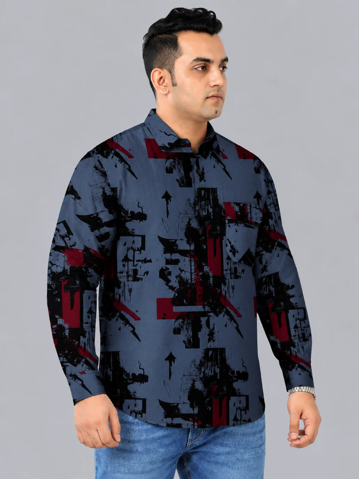 Urban Chaos Denim Printed Men's Plus Size Full Sleeve Shirt