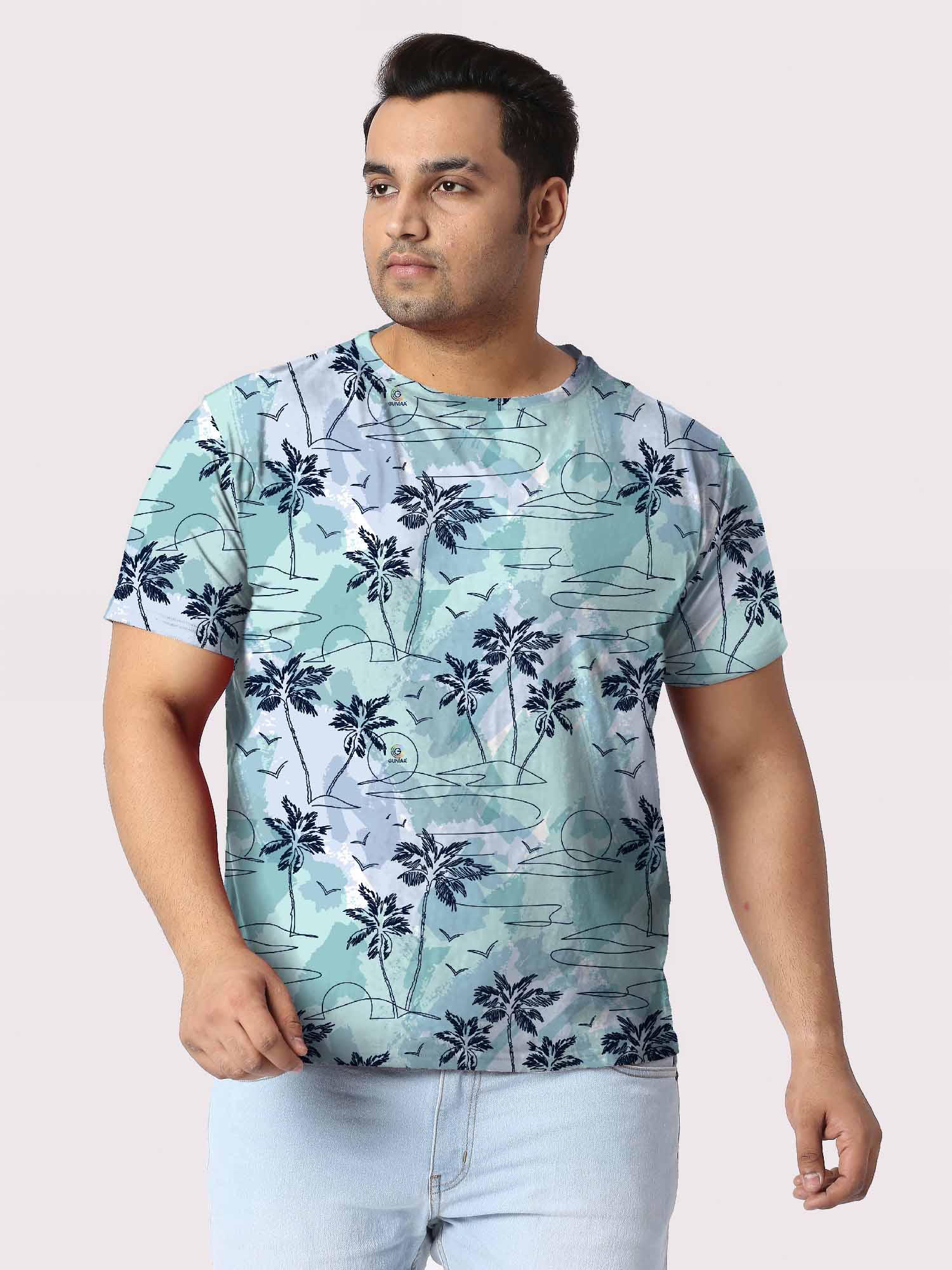 Tropical Oasis Island Digital Printed Plus Size T-Shirt