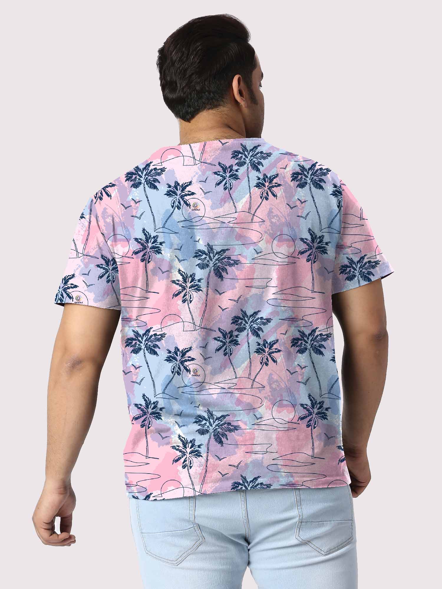 Tropical Oasis Island Pink Digital Printed Plus Size T-Shirt