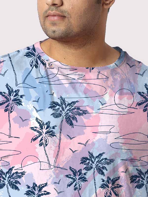 Tropical Oasis Island Pink Digital Printed Plus Size T-Shirt