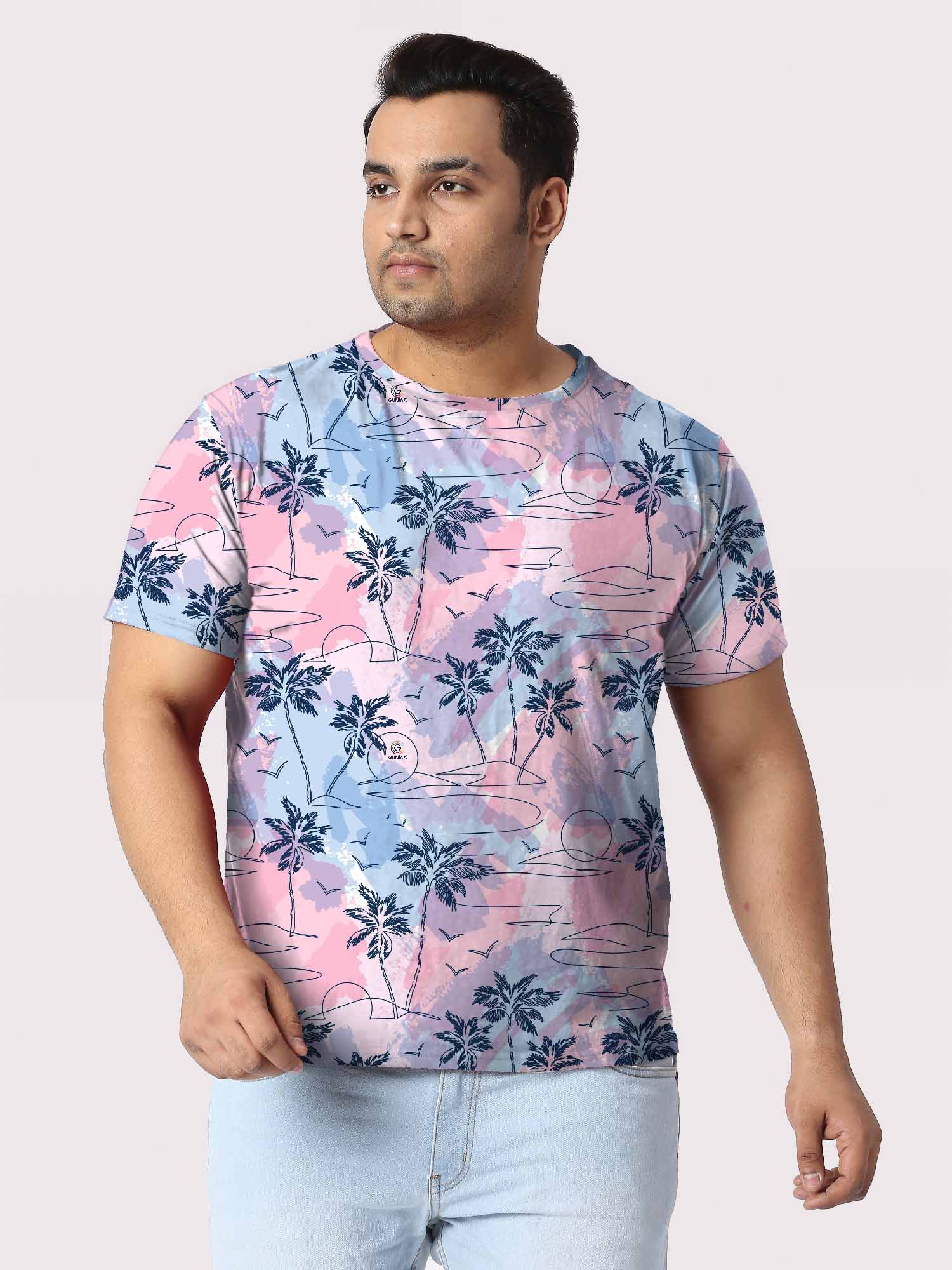 Tropical Oasis Island Pink Digital Printed Plus Size T-Shirt