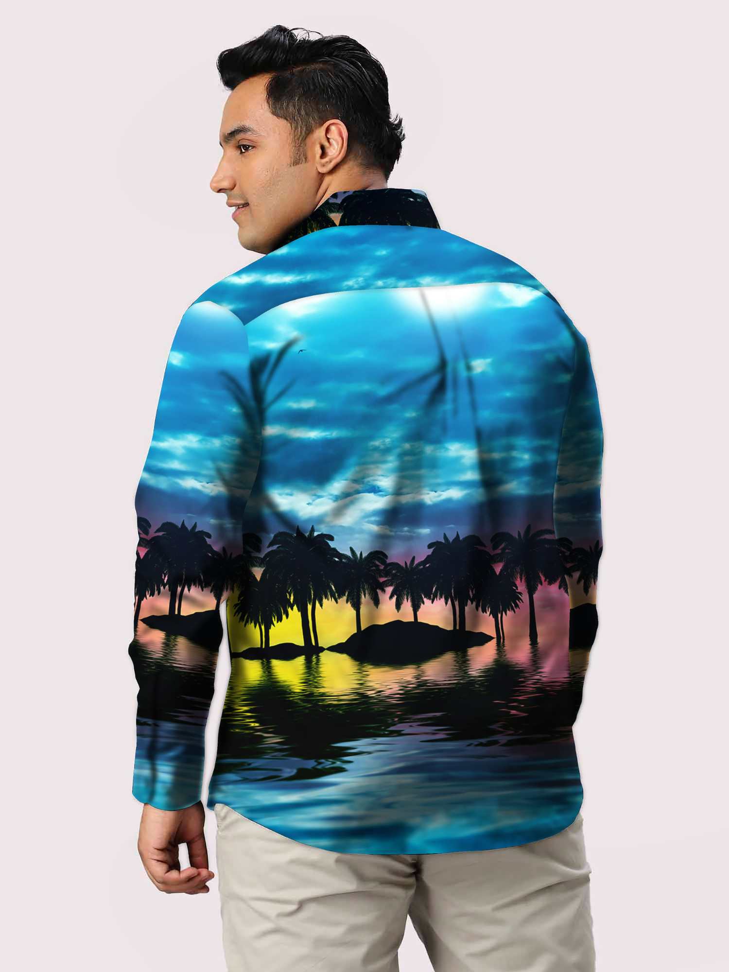Tropical Sunset  Design Printed Party Wear Shirts Men's Plus Size