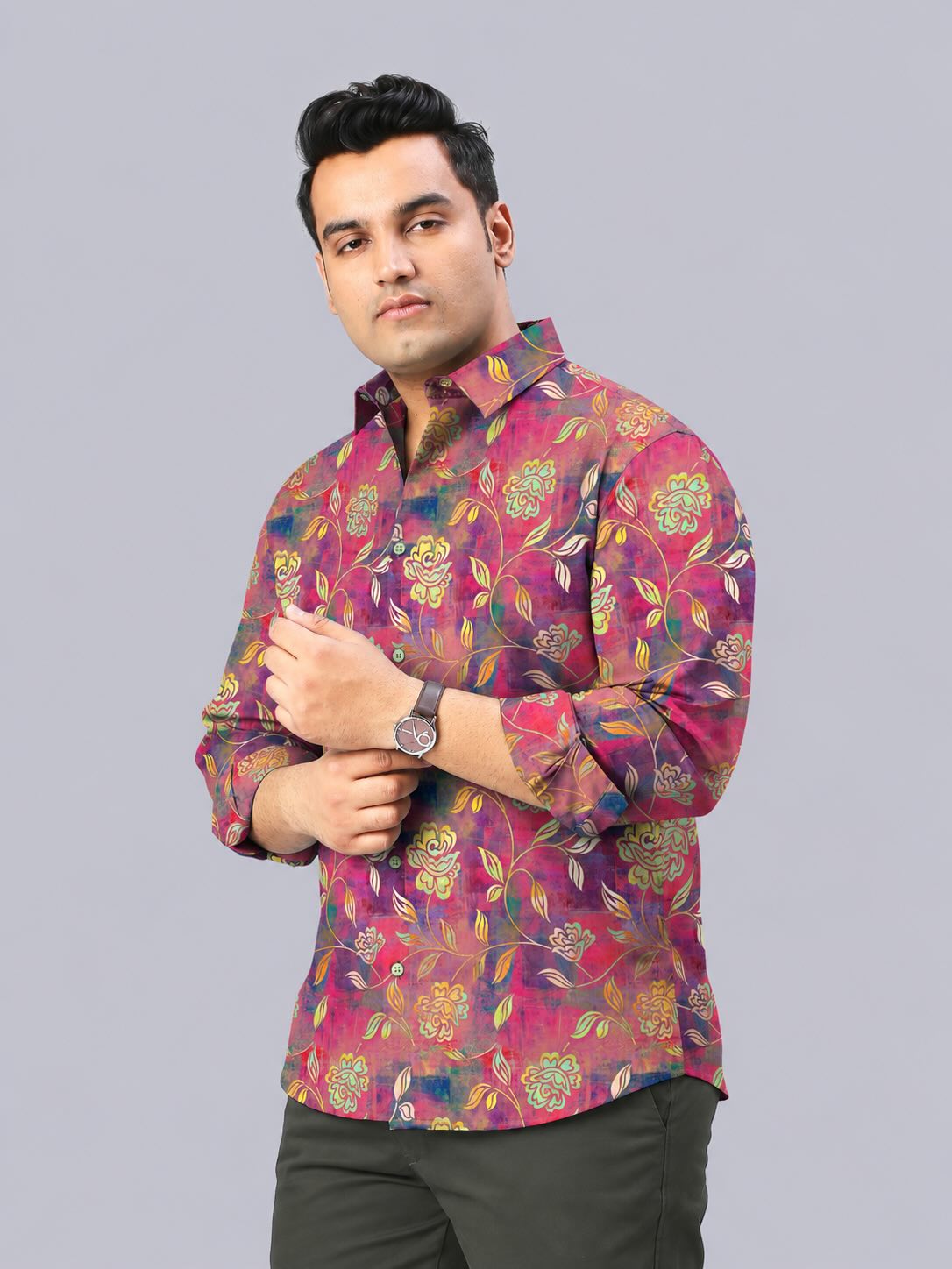 Bold Floral Digital Printed Men's Plus Size Full Sleeve Shirt