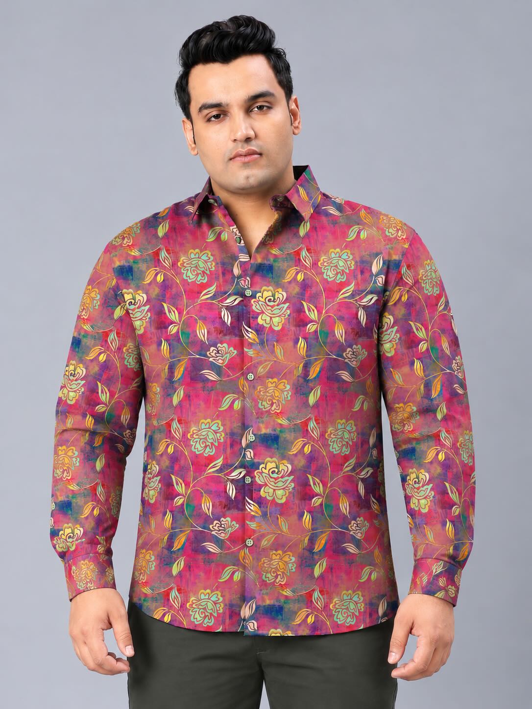 Bold Floral Digital Printed Men's Plus Size Full Sleeve Shirt