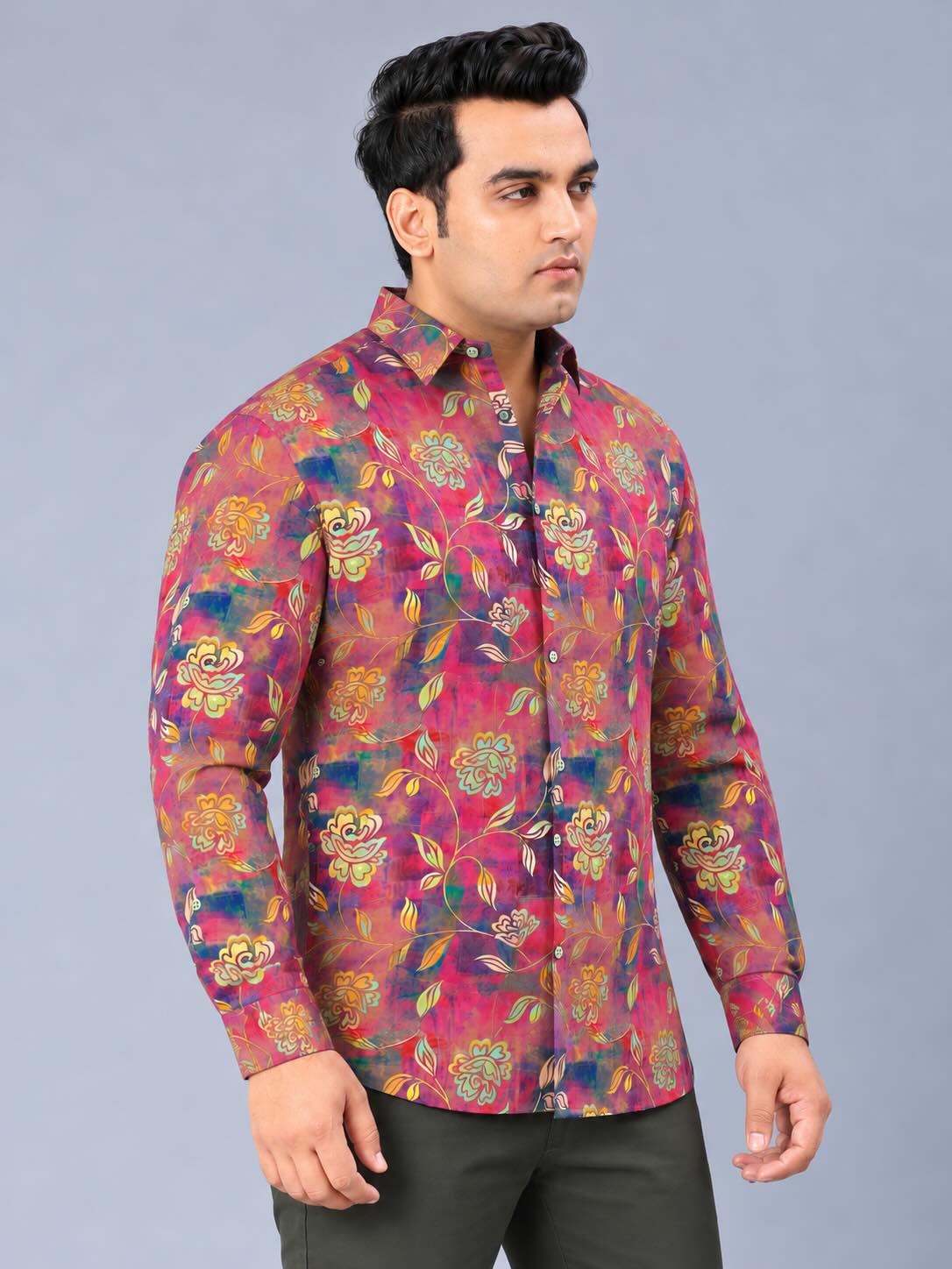 Bold Floral Digital Printed Men's Plus Size Full Sleeve Shirt