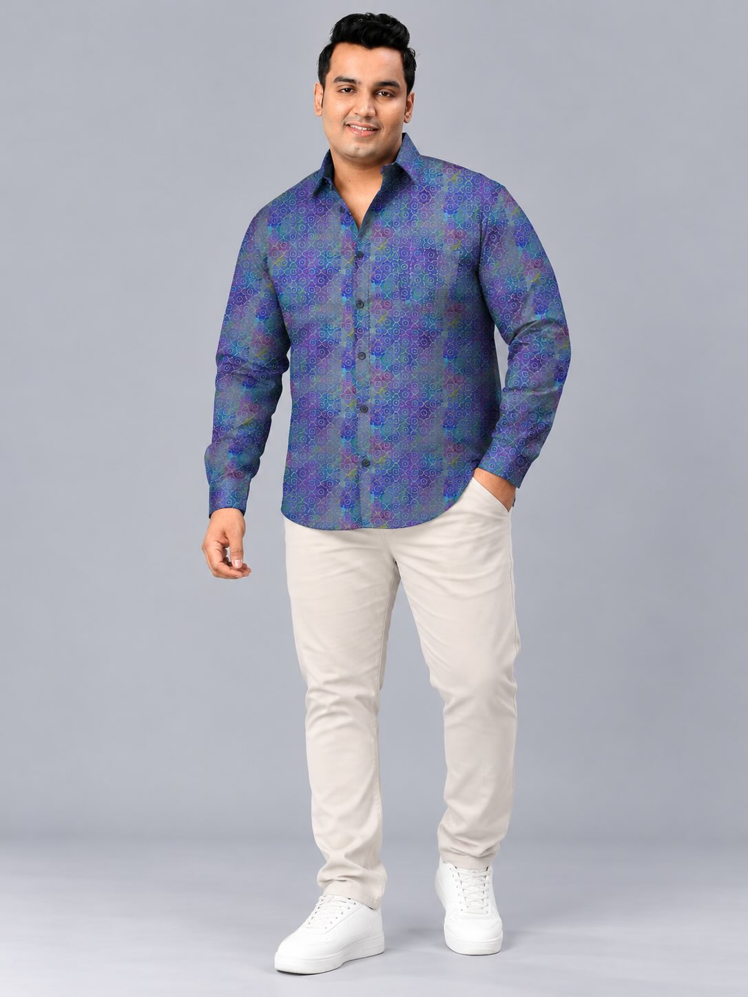 Aboriginal Artist Digital Printed Men's Plus Size Full Sleeve Shirt