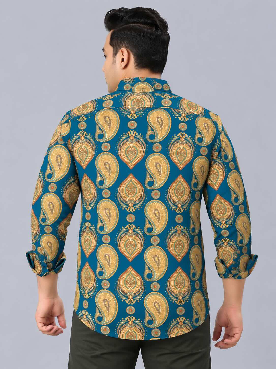 Paisley Pattern Digital Printed Men's Plus Size Full Sleeve Shirt