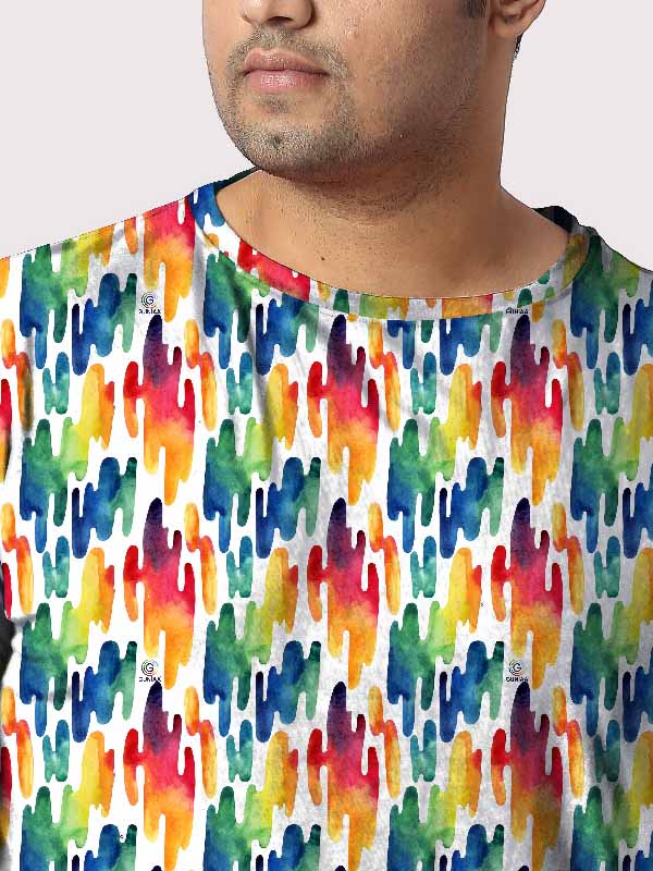 Watercolor Wavy Liquid Digital Printed Plus Size T-Shirt