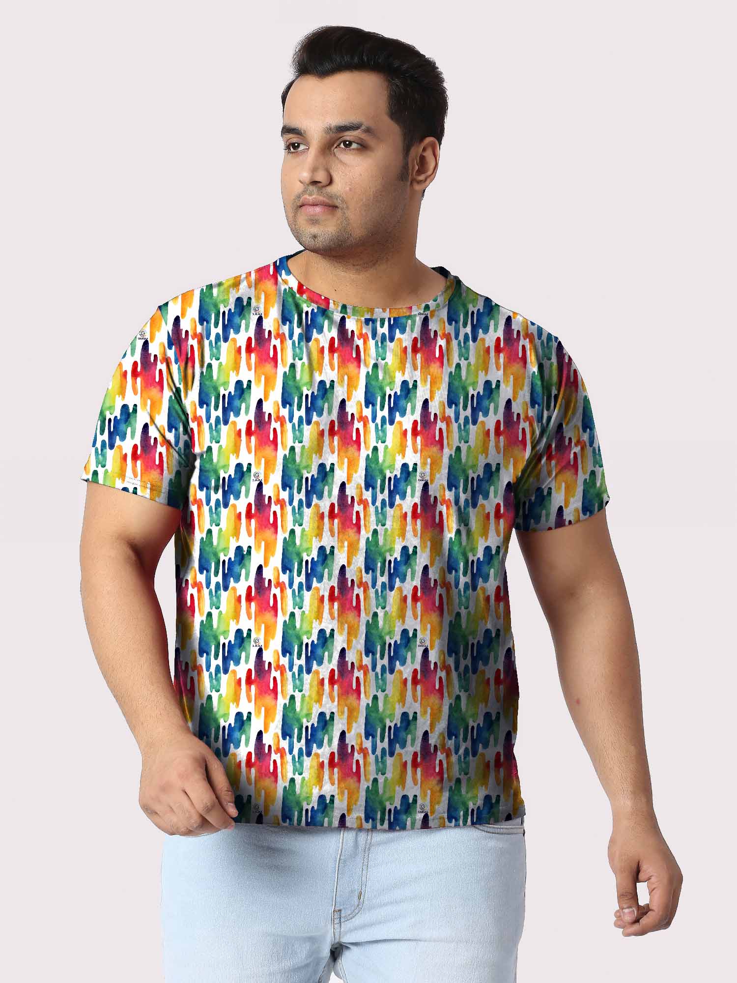 Watercolor Wavy Liquid Digital Printed Plus Size T-Shirt