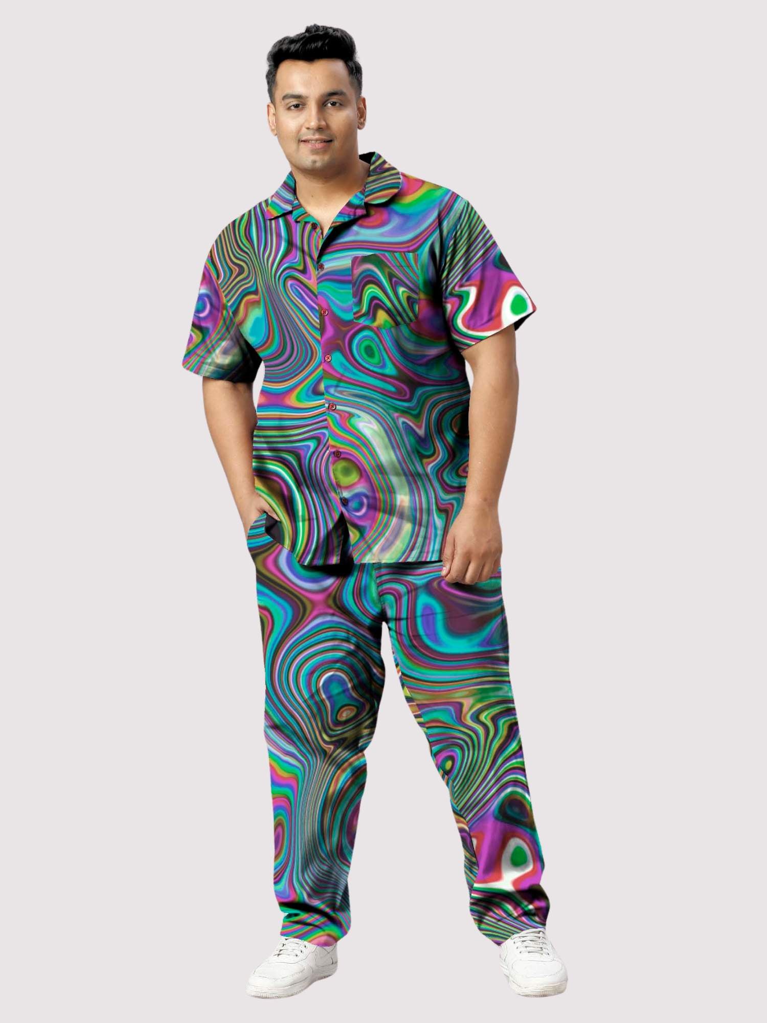 Wavey Printed Plus Size Men's Full Co-ord Set 