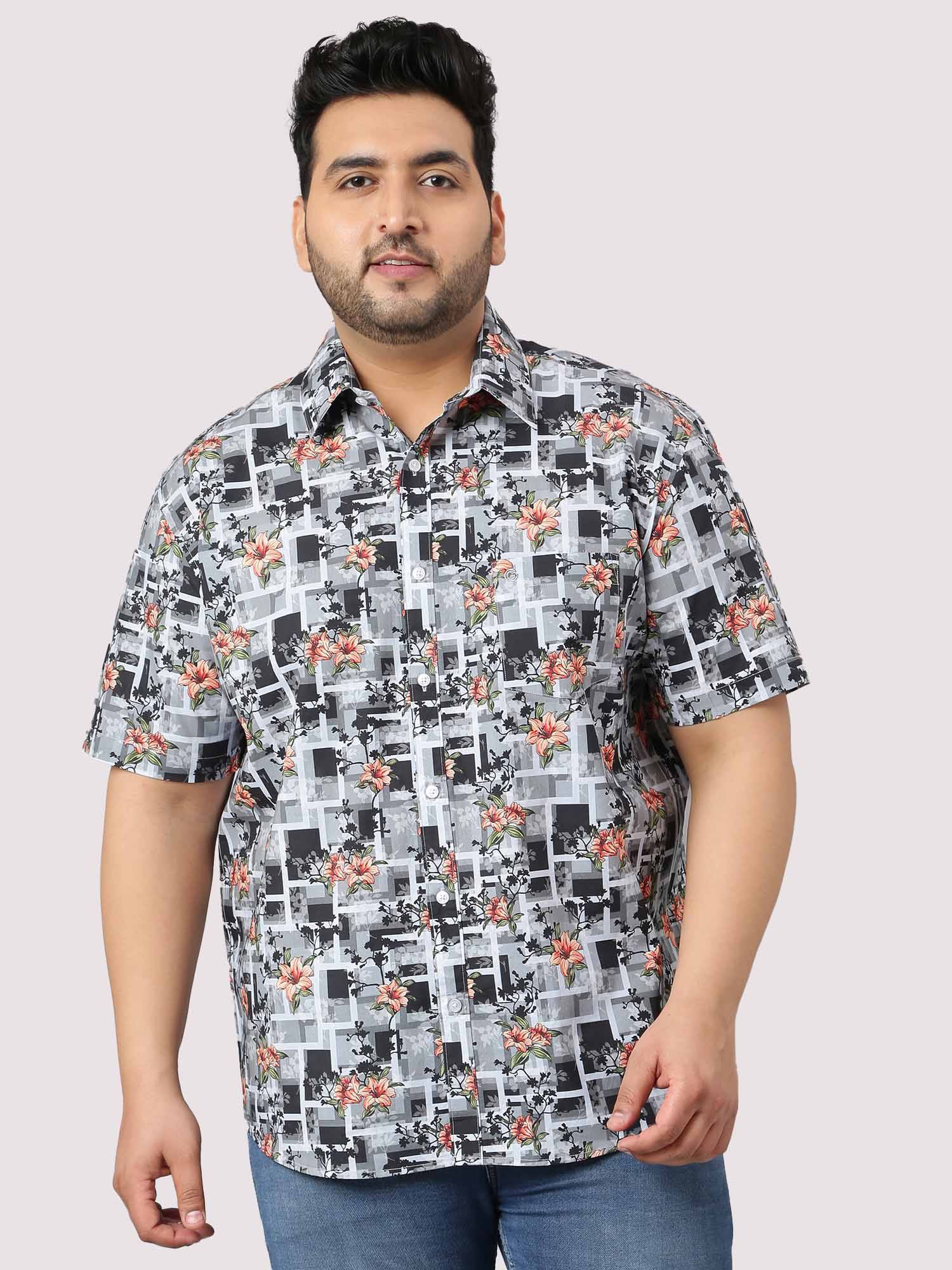 Abstract Flower Printed Half Sleeve Shirt Men's Plus Size - Guniaa Fashions