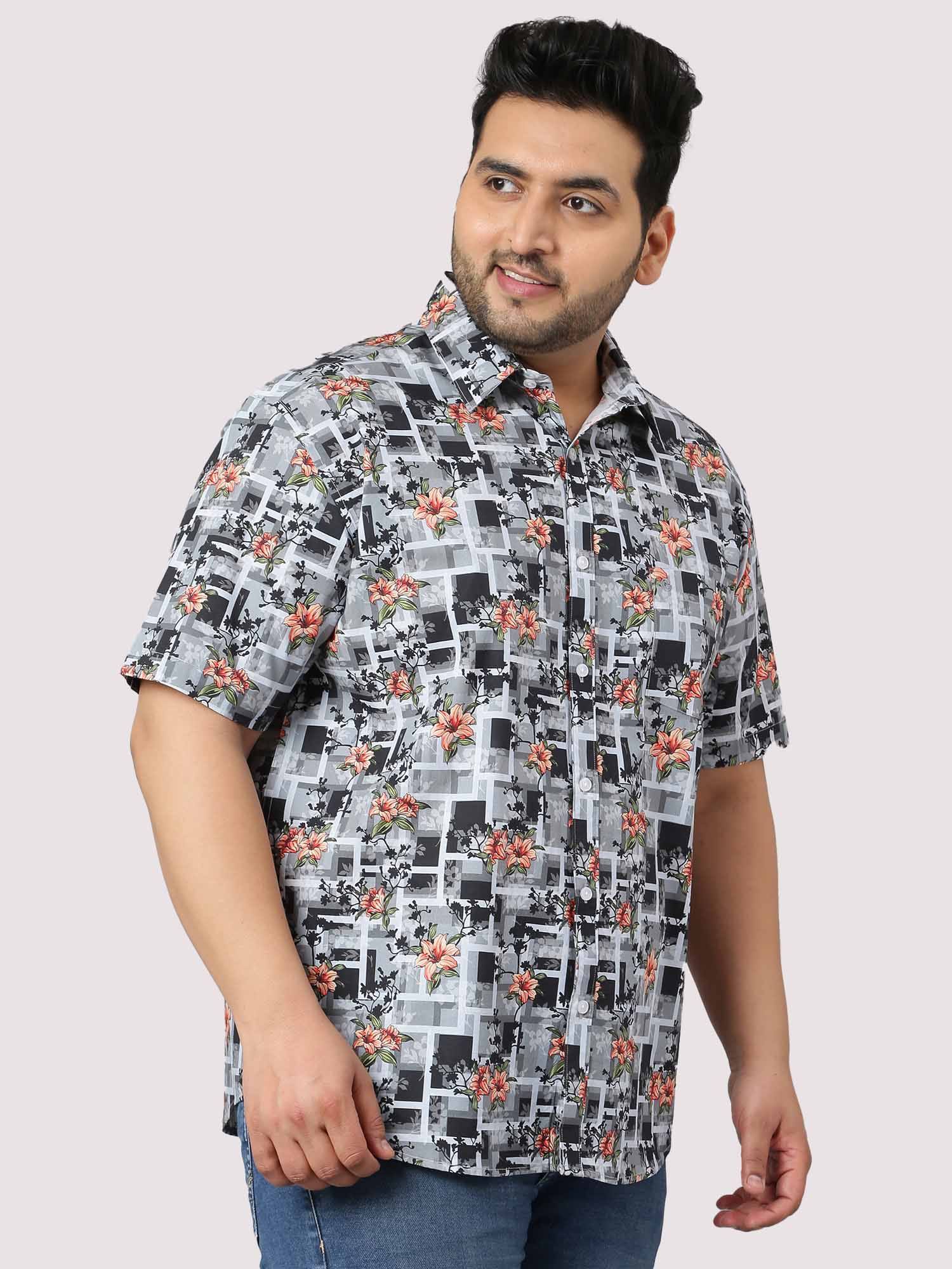 Abstract Flower Printed Half Sleeve Shirt Men's Plus Size - Guniaa Fashions