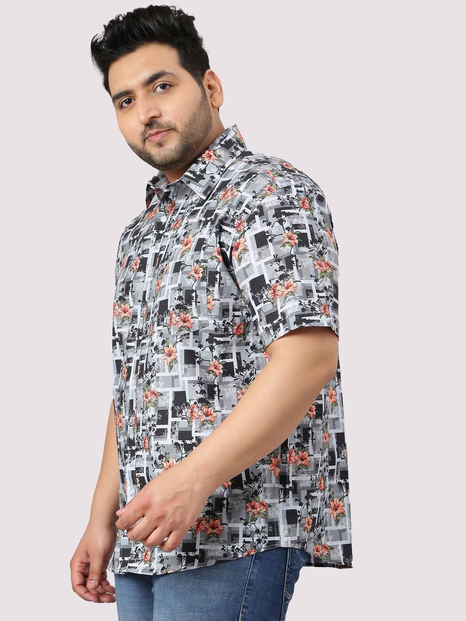 Abstract Flower Printed Half Sleeve Shirt Men's Plus Size - Guniaa Fashions