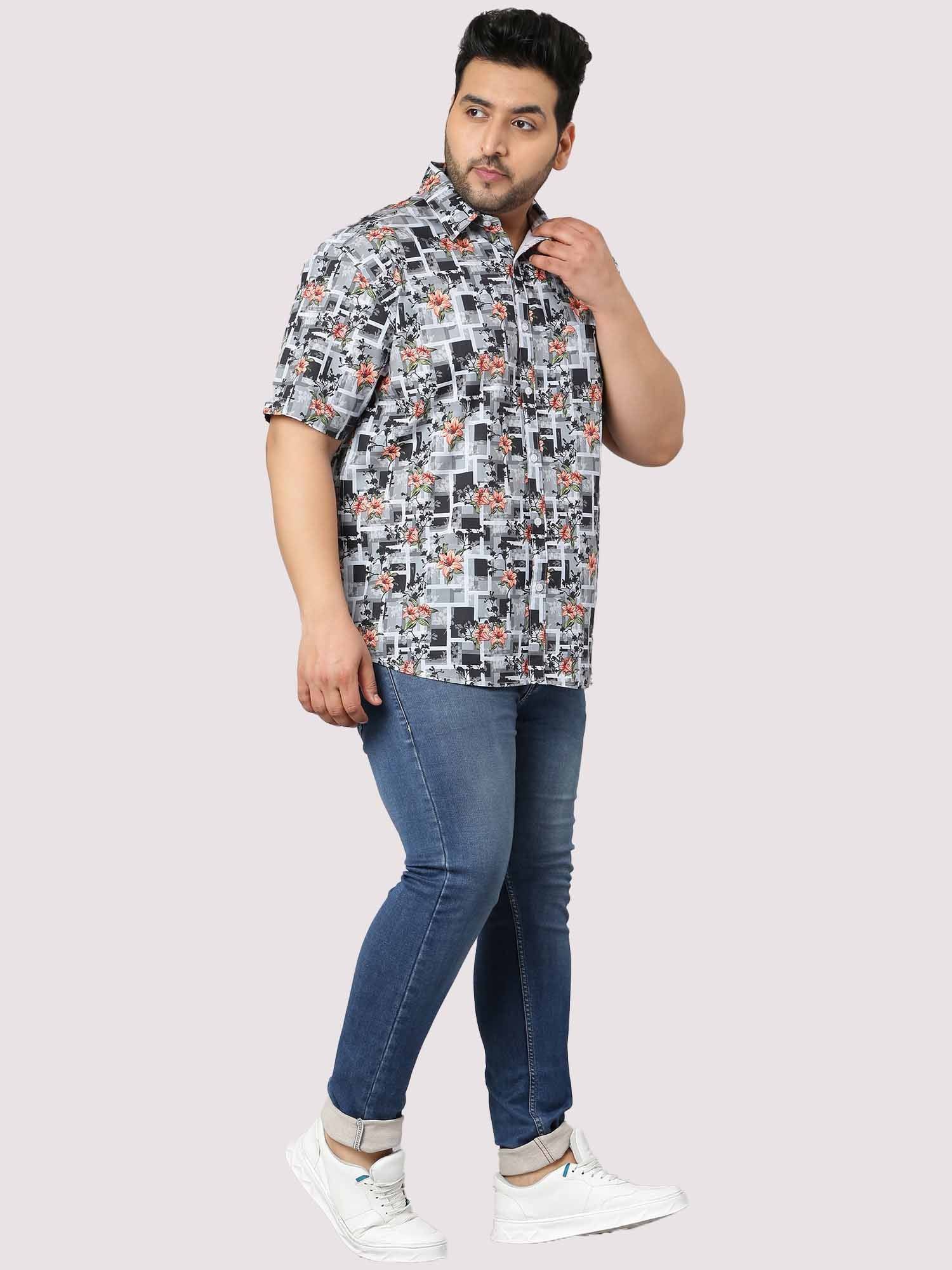 Abstract Flower Printed Half Sleeve Shirt Men's Plus Size - Guniaa Fashions