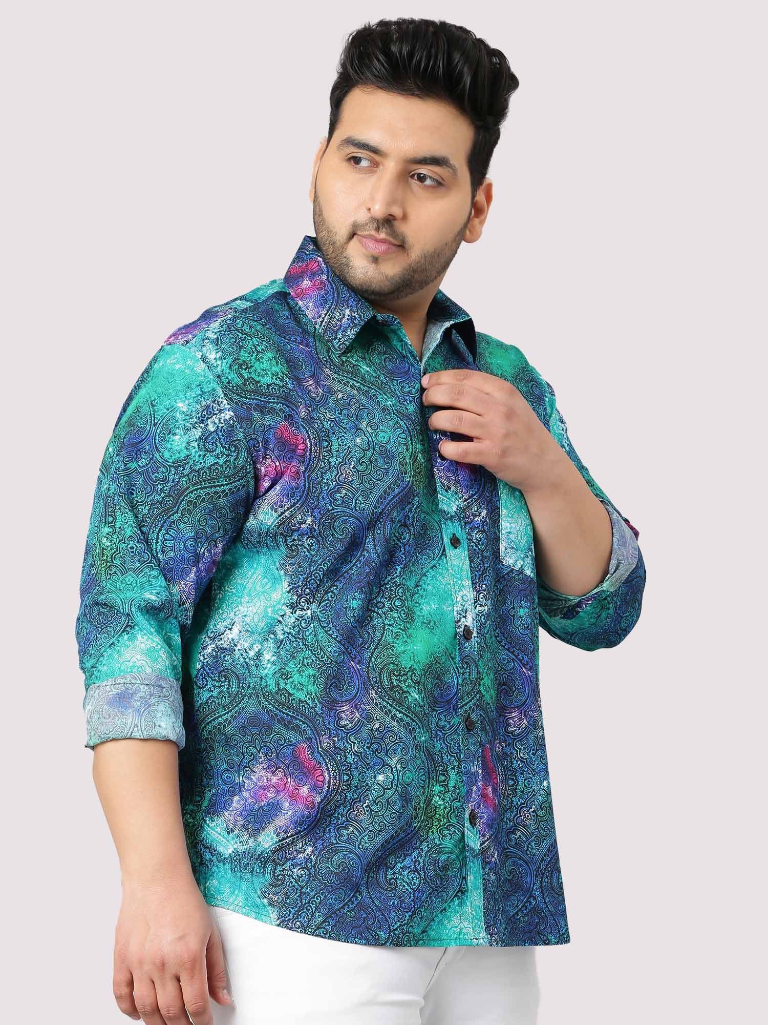 Abstract Green Blue Full Sleeve Men's Plus Size - Guniaa Fashions