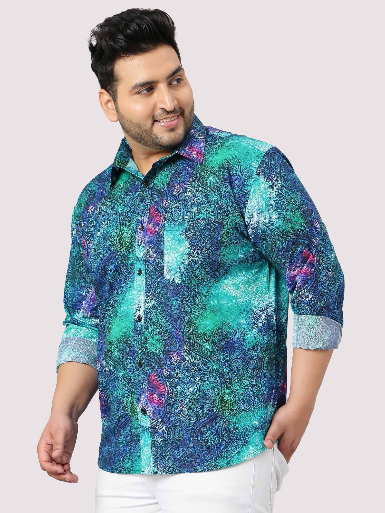 Abstract Green Blue Full Sleeve Men's Plus Size - Guniaa Fashions