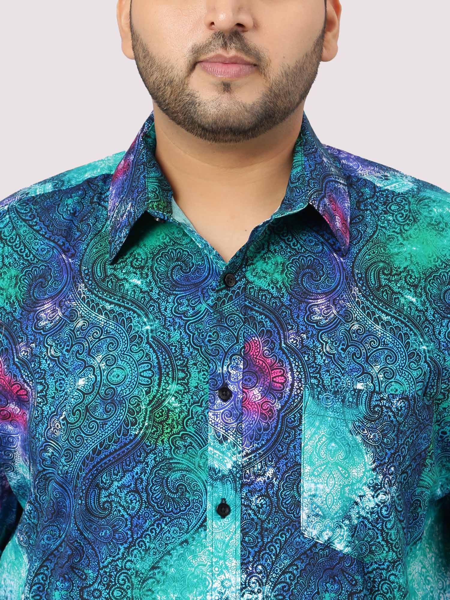 Abstract Green Blue Full Sleeve Men's Plus Size - Guniaa Fashions