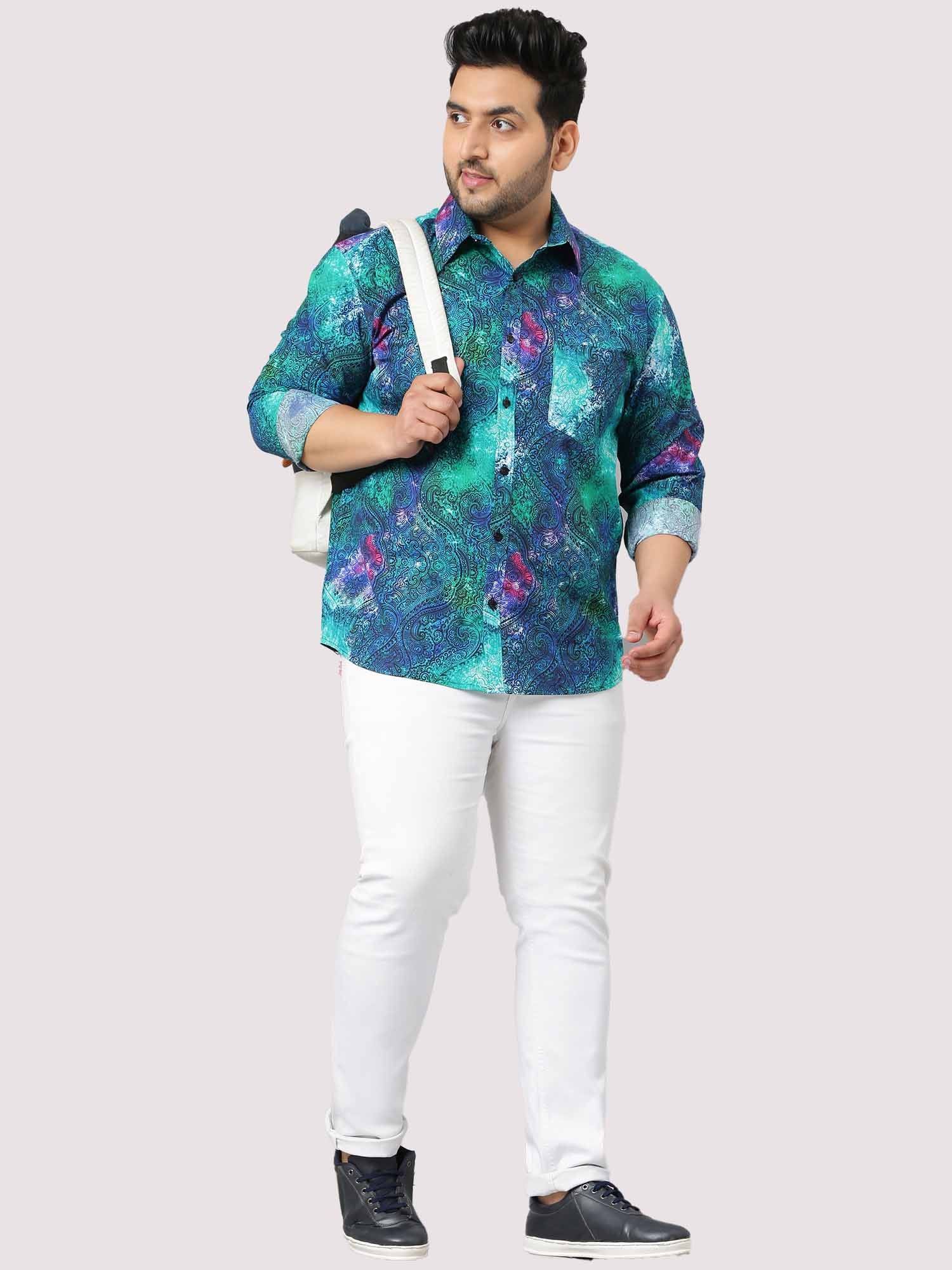 Abstract Green Blue Full Sleeve Men's Plus Size - Guniaa Fashions