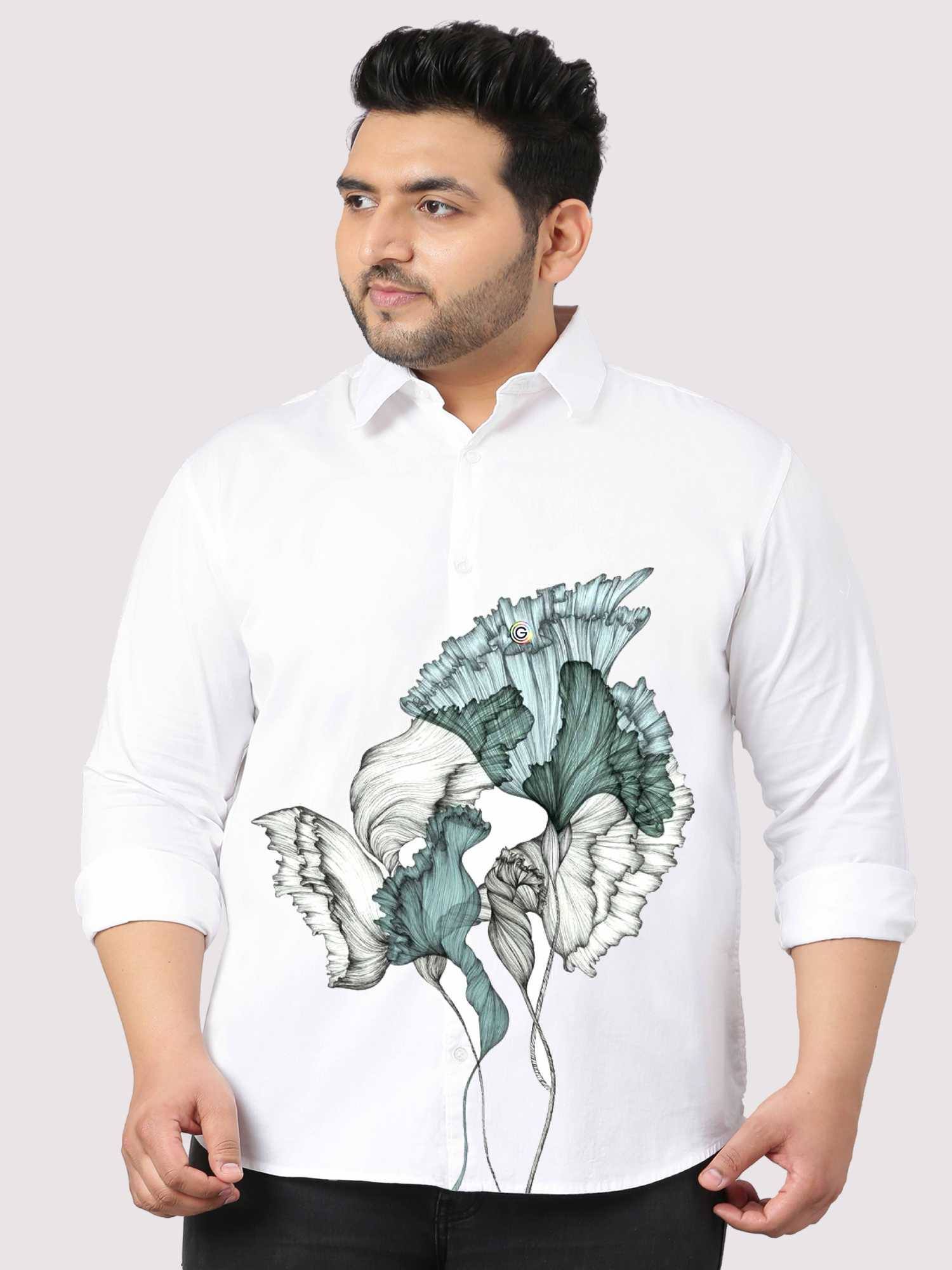 Abstract Printed White Shirt Men's Plus Size - Guniaa Fashions