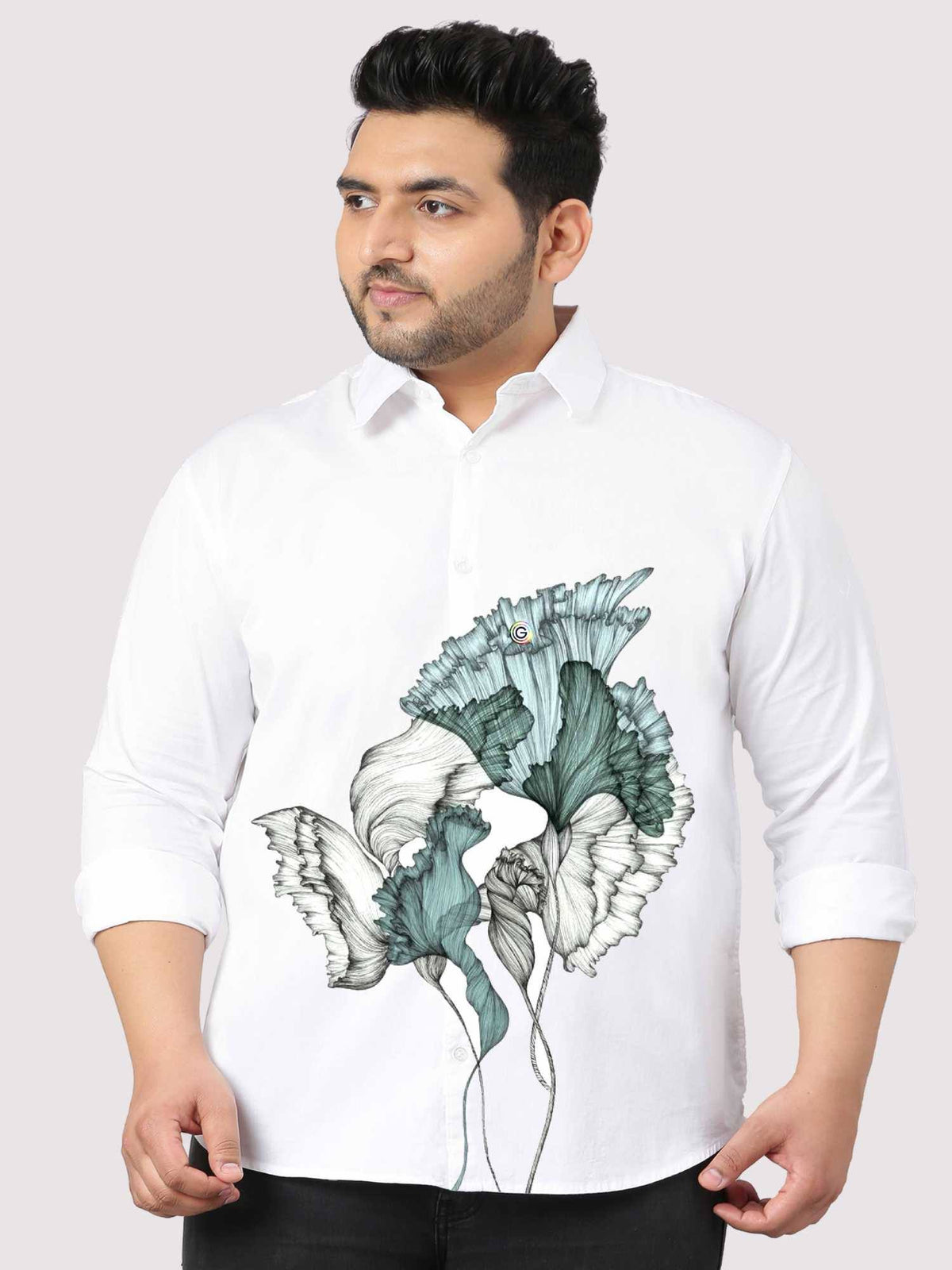 Abstract Printed White Shirt Men's Plus Size - Guniaa Fashions