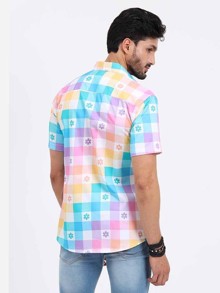 Abstract Rainbow Checks Cotton Half Sleeve Shirt - Guniaa Fashions