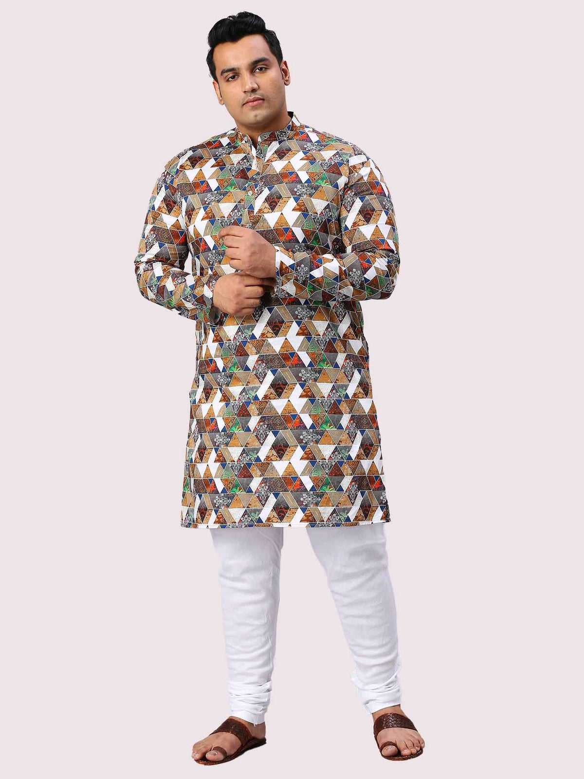Almond Digital Printed Men's Plus Size Kurta - Guniaa Fashions