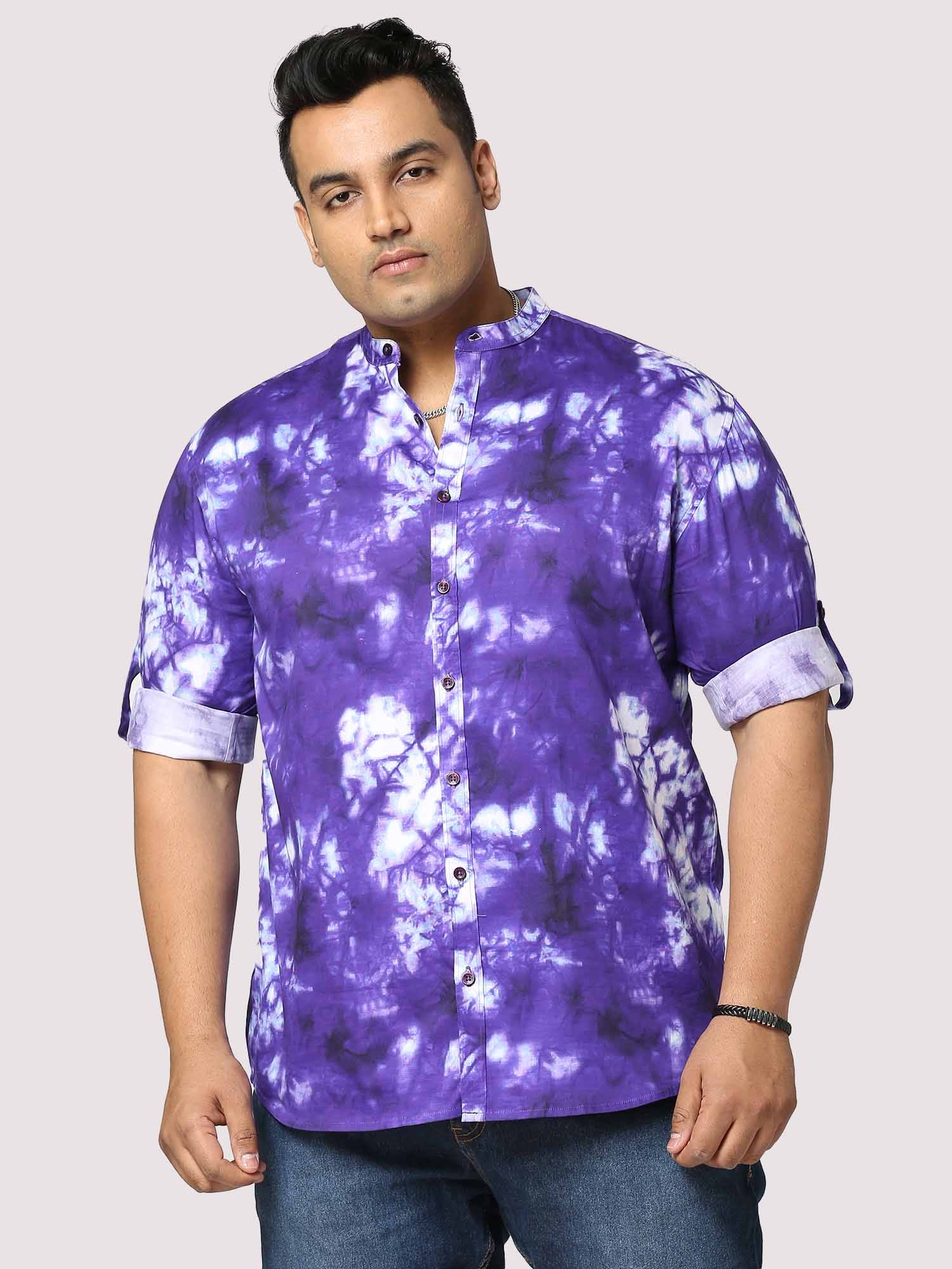 Amethyst Digital Printed Chinese Collar Men's Plus Size Full Shirt - Guniaa Fashions