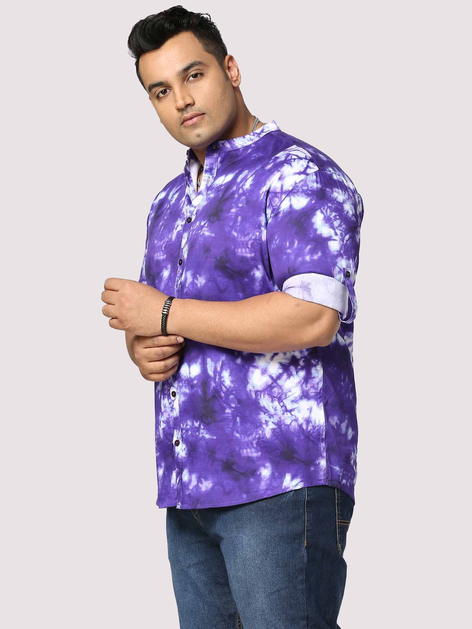 Amethyst Digital Printed Chinese Collar Men's Plus Size Full Shirt - Guniaa Fashions