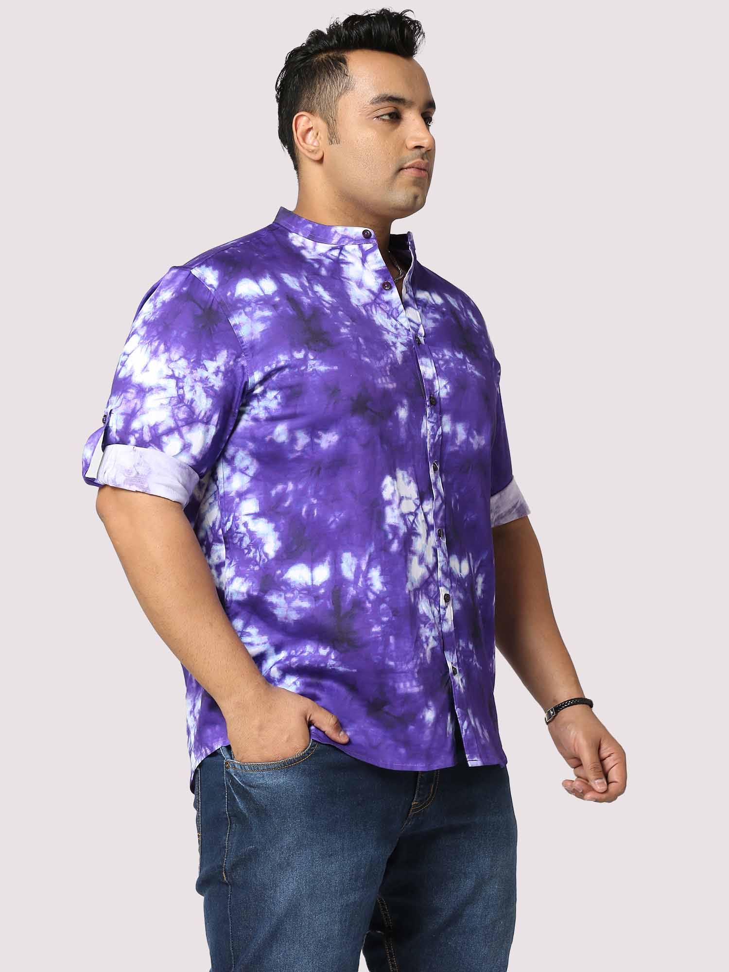 Amethyst Digital Printed Chinese Collar Men's Plus Size Full Shirt - Guniaa Fashions