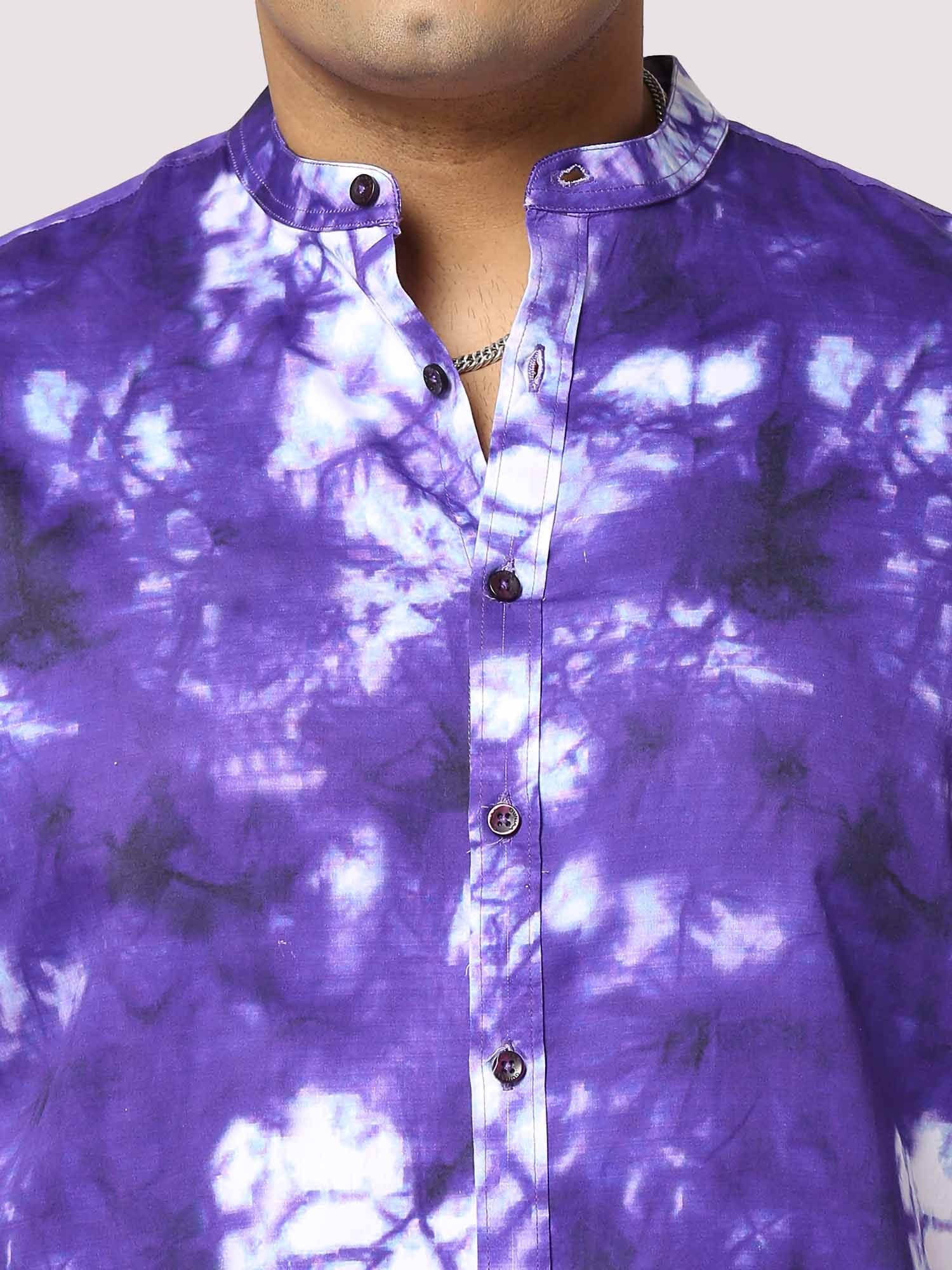 Amethyst Digital Printed Chinese Collar Men's Plus Size Full Shirt - Guniaa Fashions