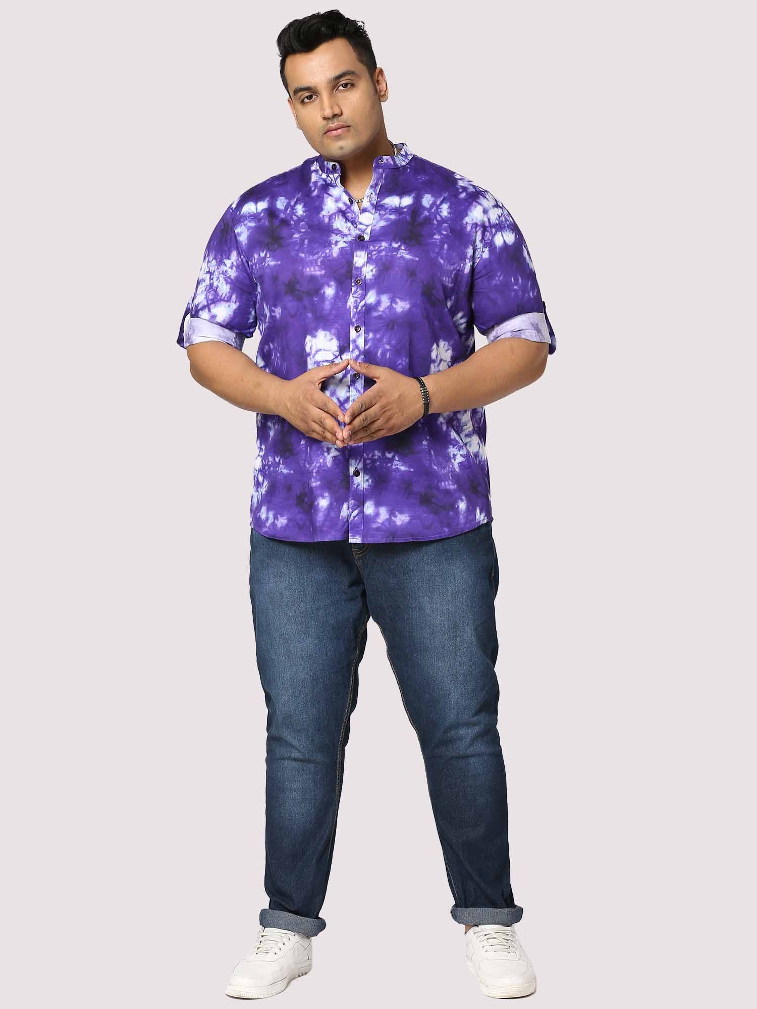 Amethyst Digital Printed Chinese Collar Men's Plus Size Full Shirt - Guniaa Fashions