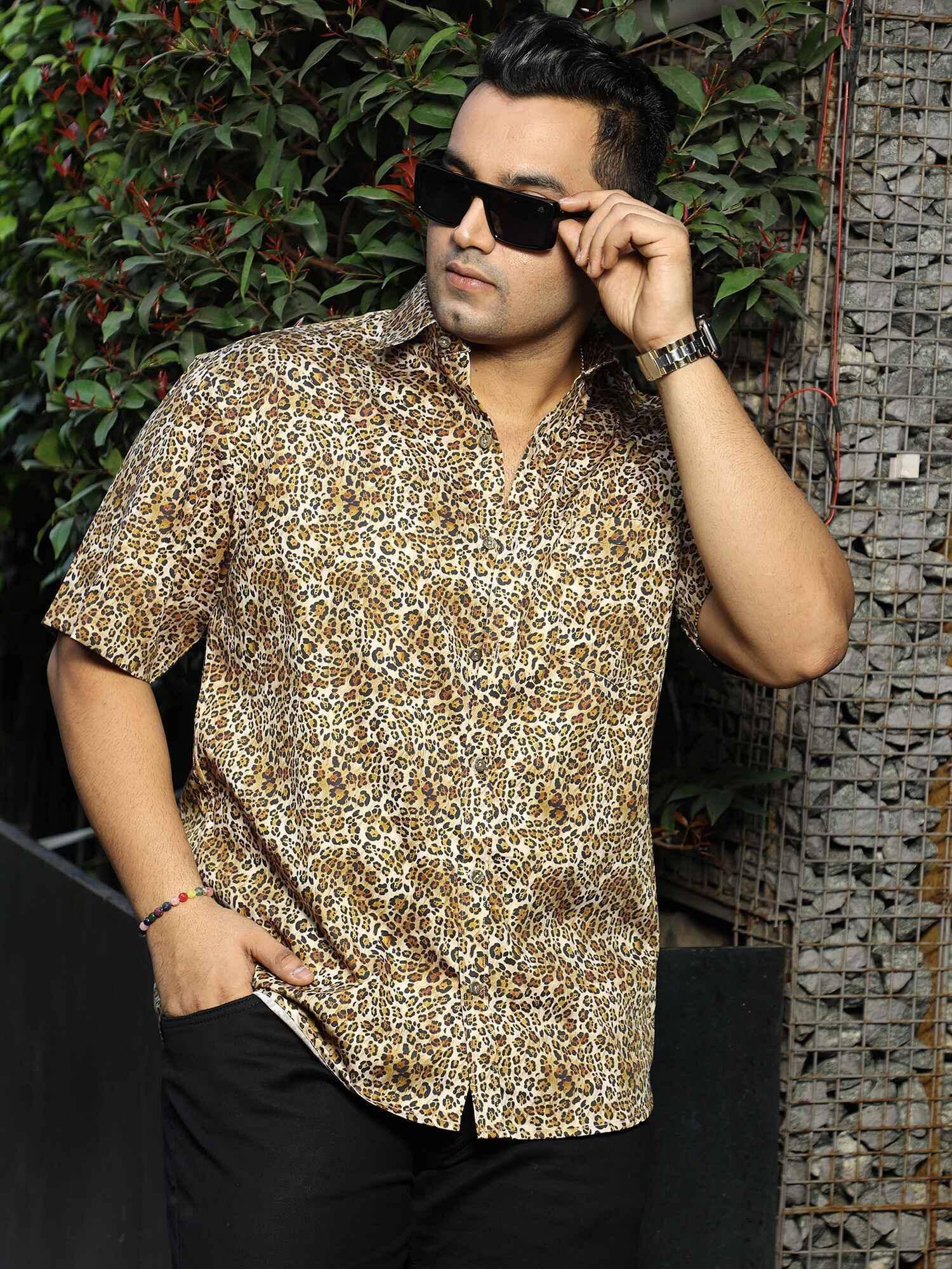 Animal Print Party Wear Half Shirt Men's Plus Size - Guniaa Fashions