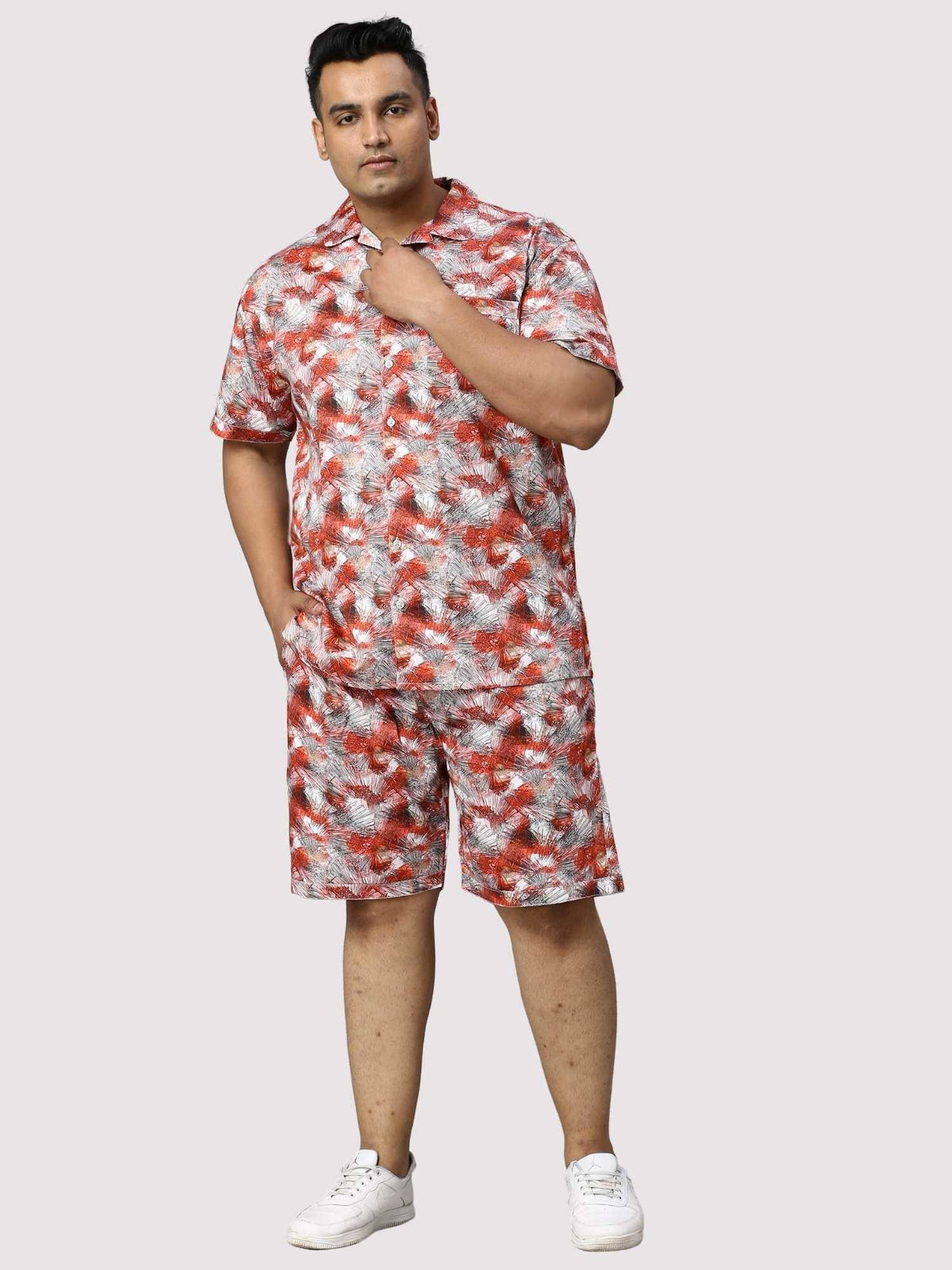 Apple Blossom Digital Printed Half Sleeve Co-Ords Men's Plus Size - Guniaa Fashions