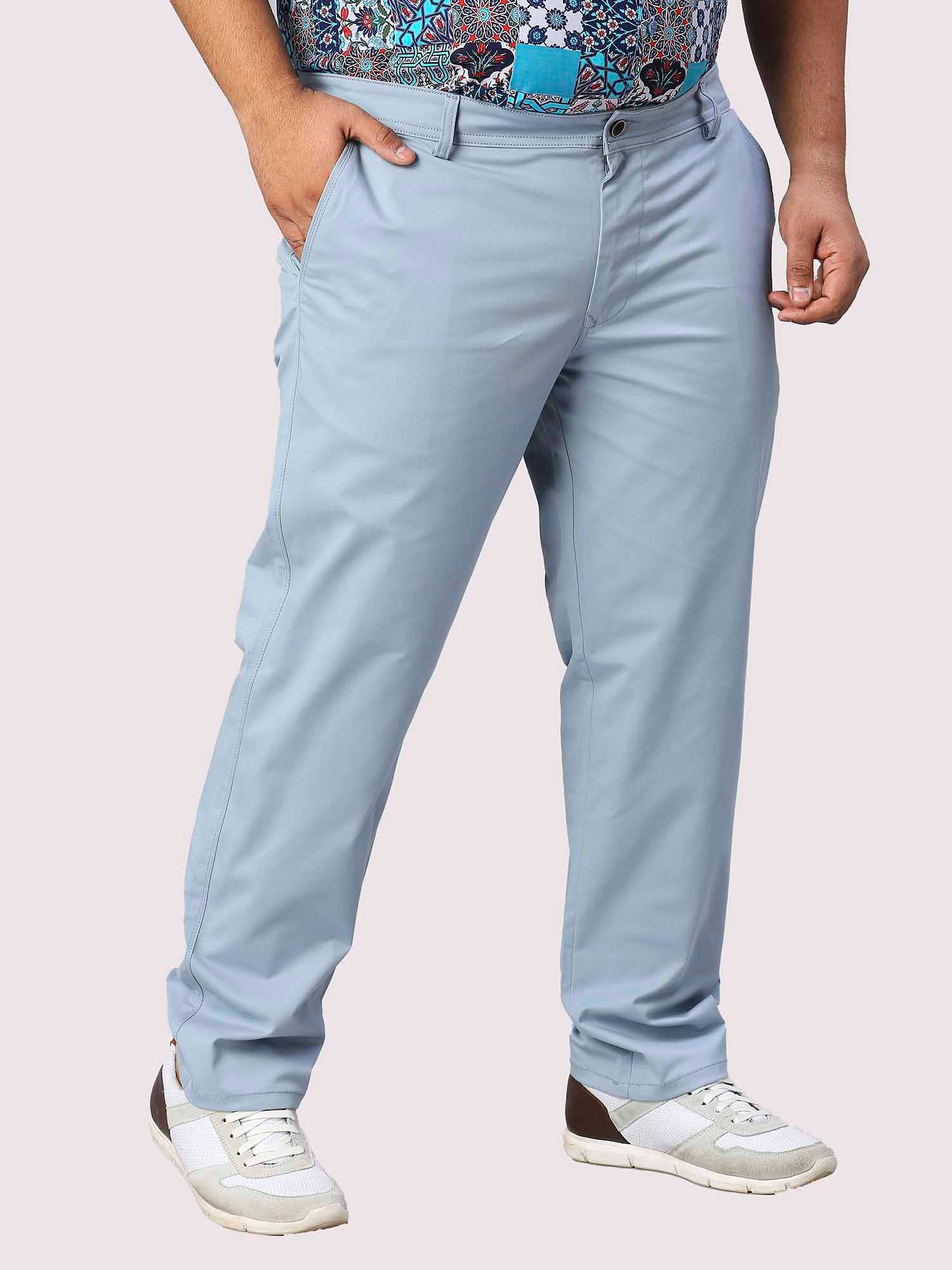 Aqua Blue Solid Cotton Trouser Men's Plus Size - Guniaa Fashions