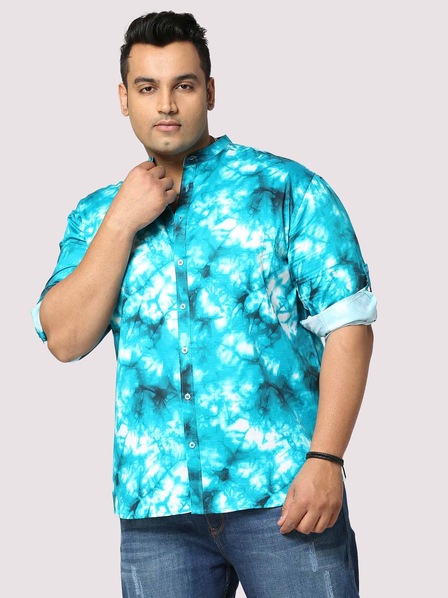 Aqua Digital Printed Chinese Collar Men's Plus Size Full Shirt - Guniaa Fashions