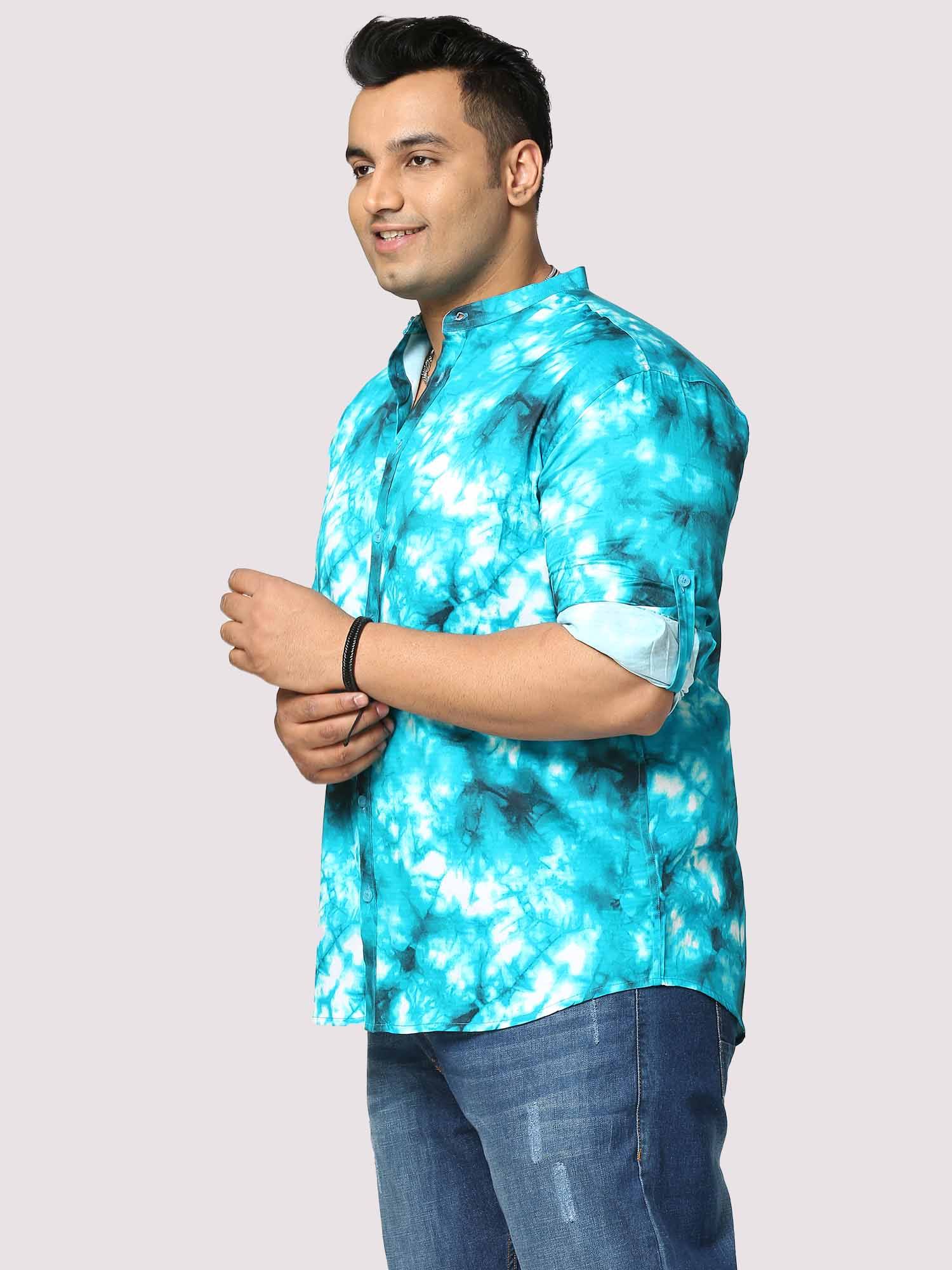 Aqua Digital Printed Chinese Collar Men's Plus Size Full Shirt - Guniaa Fashions