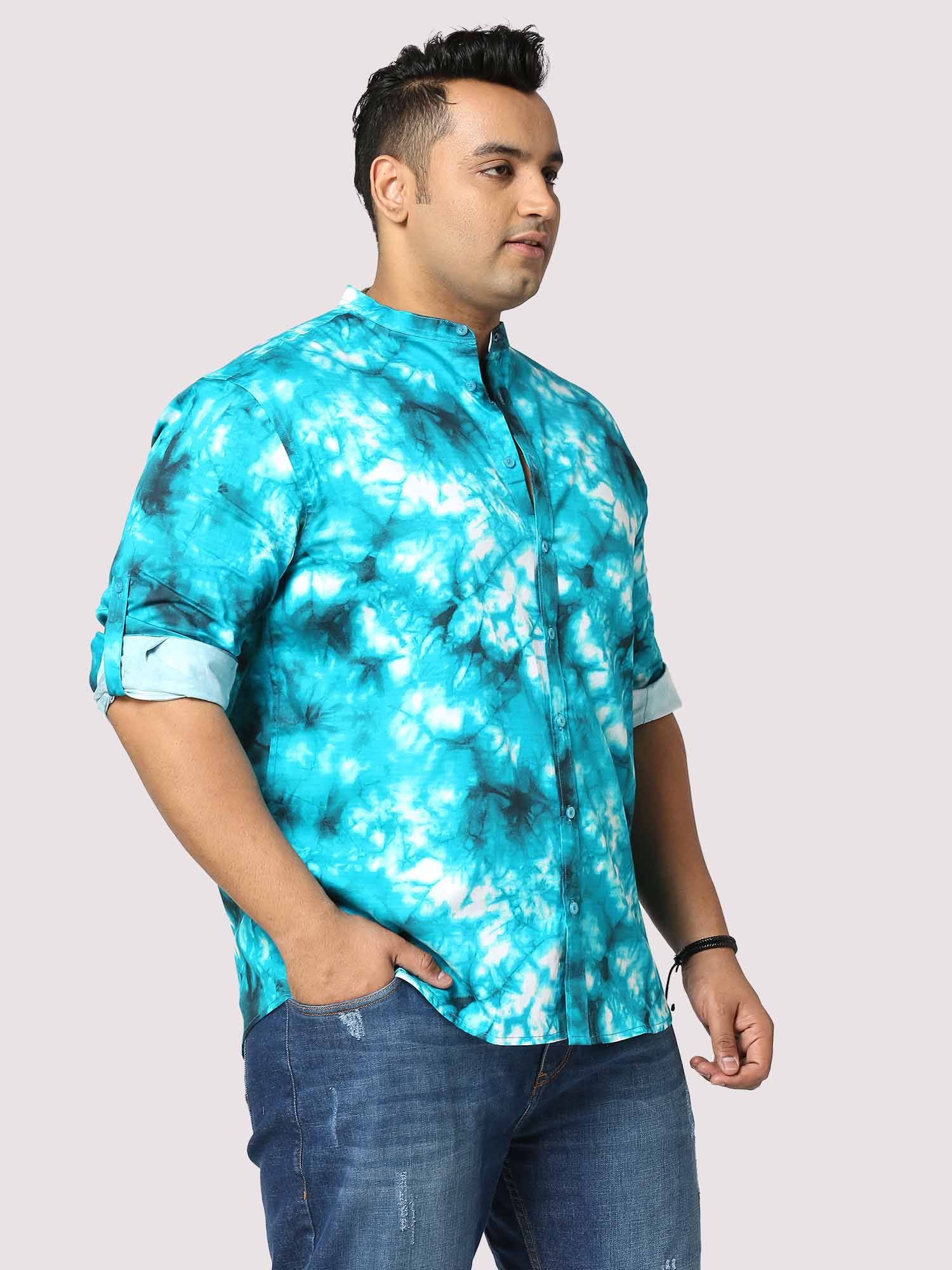 Aqua Digital Printed Chinese Collar Men's Plus Size Full Shirt - Guniaa Fashions