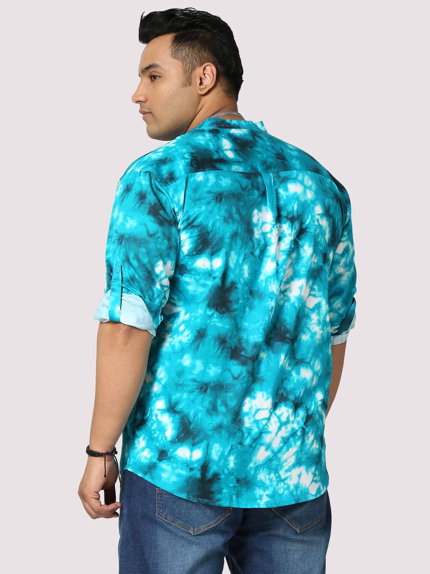 Aqua Digital Printed Chinese Collar Men's Plus Size Full Shirt - Guniaa Fashions