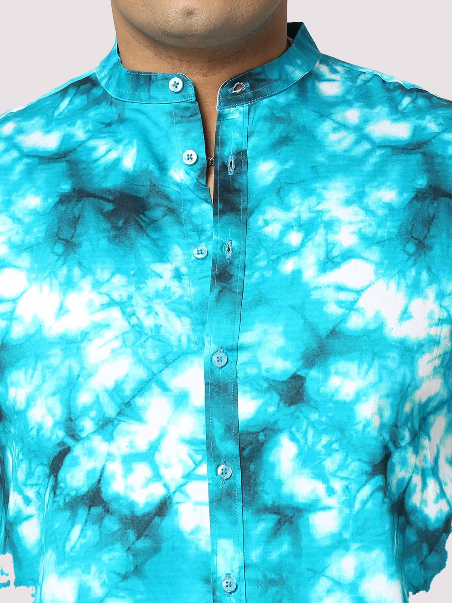 Aqua Digital Printed Chinese Collar Men's Plus Size Full Shirt - Guniaa Fashions