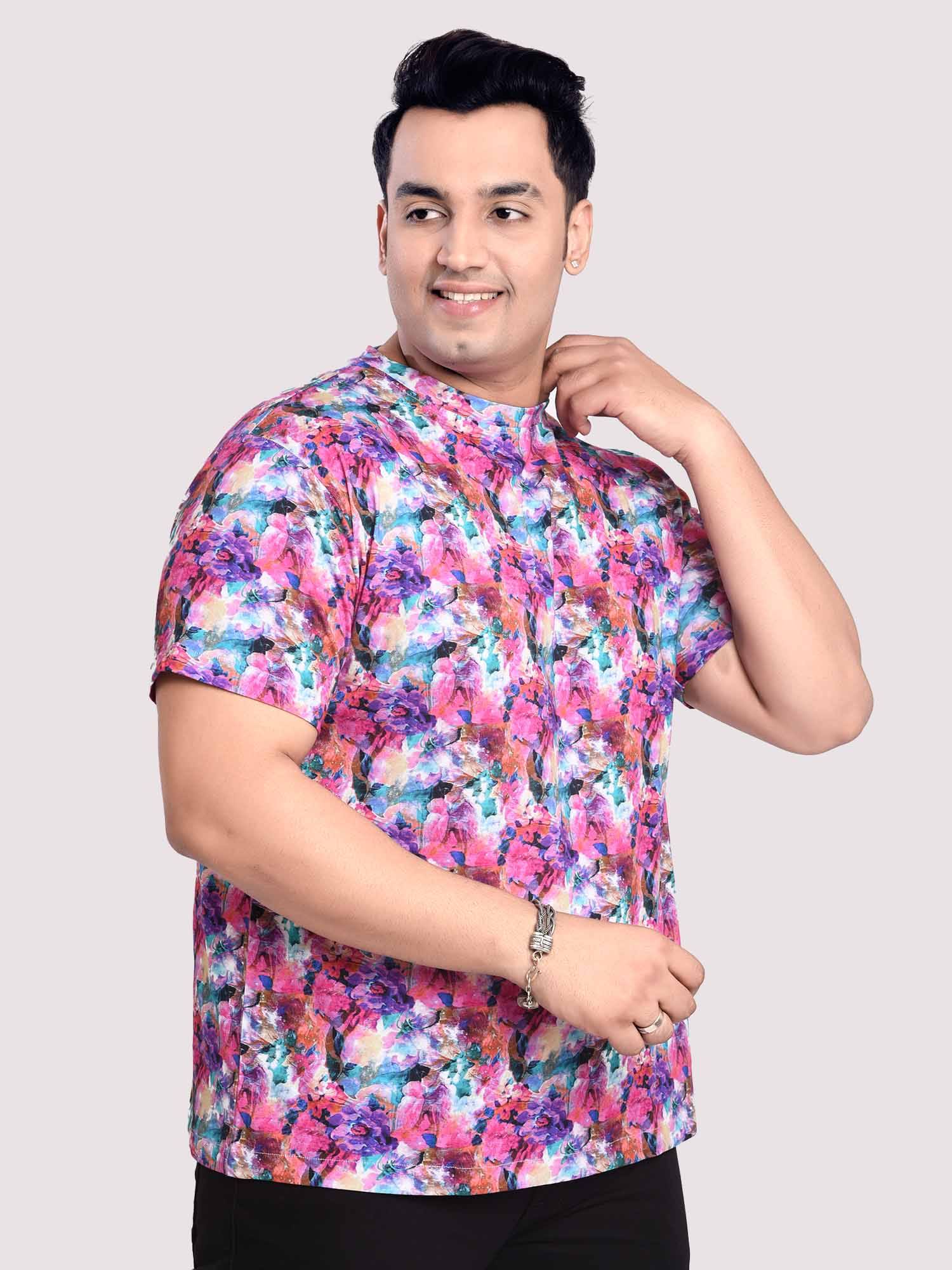 Azalea Flower Digital Printed Round Neck T-Shirt Men's Plus Size - Guniaa Fashions